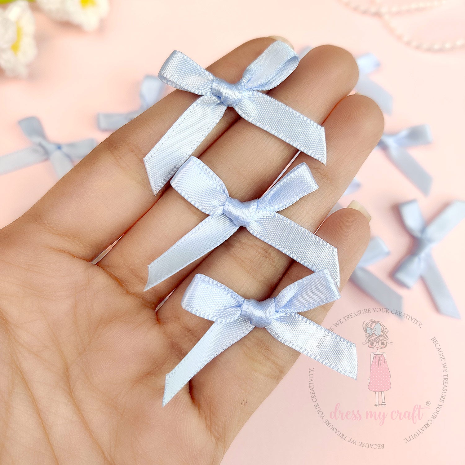 Satin Ribbon Bows - Ice Blue