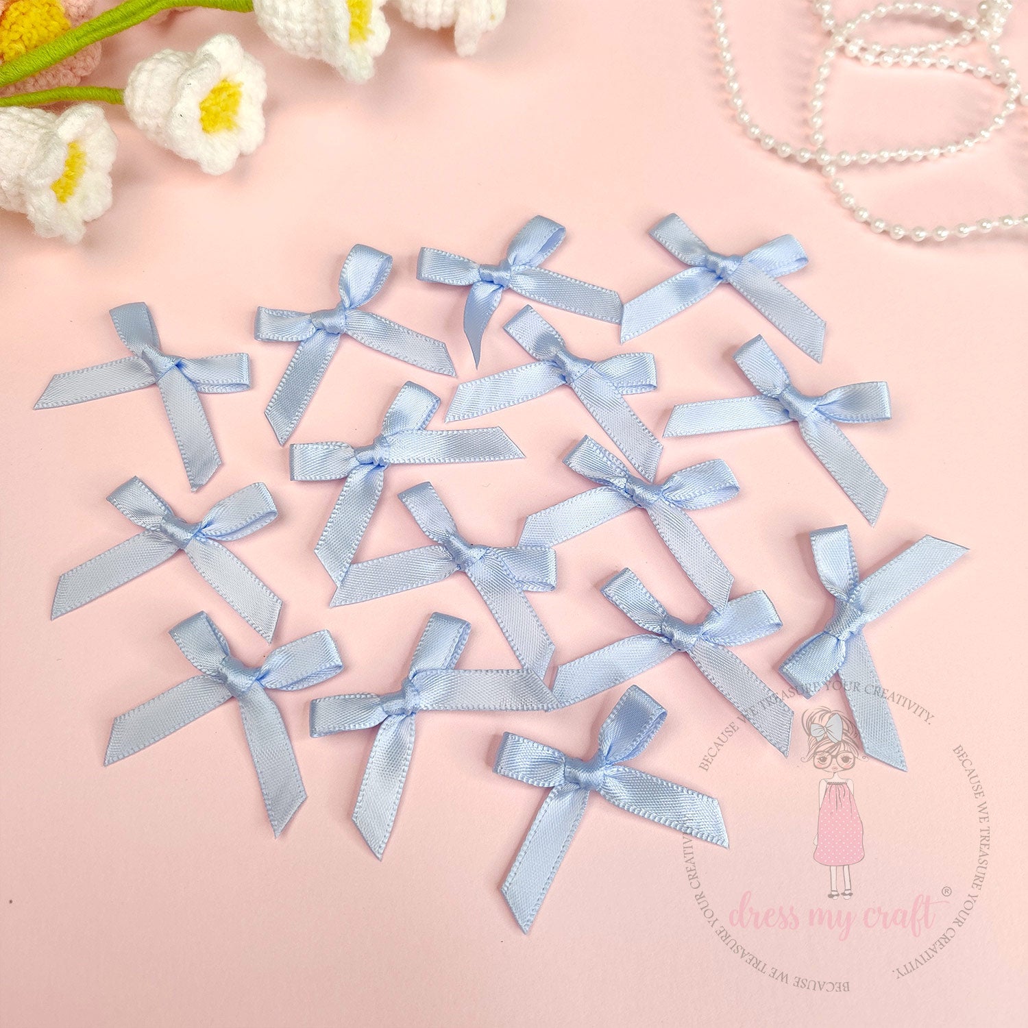Satin Ribbon Bows - Ice Blue