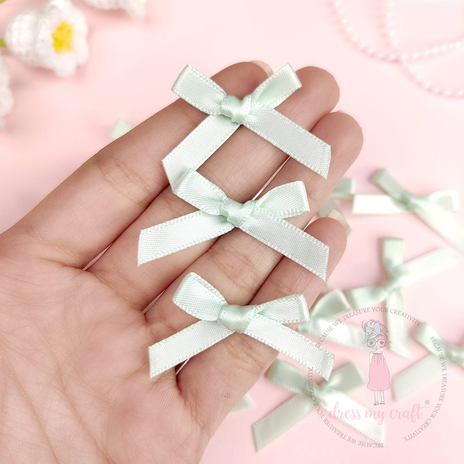 Satin Ribbon Bows - Tea Green