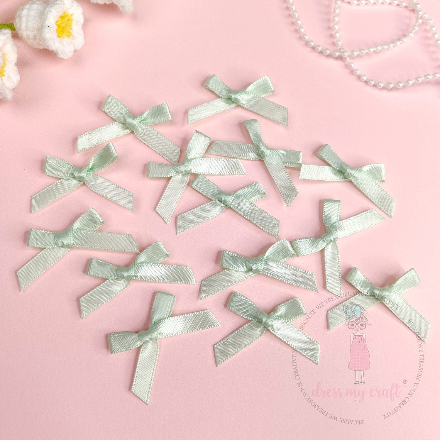 Satin Ribbon Bows - Tea Green