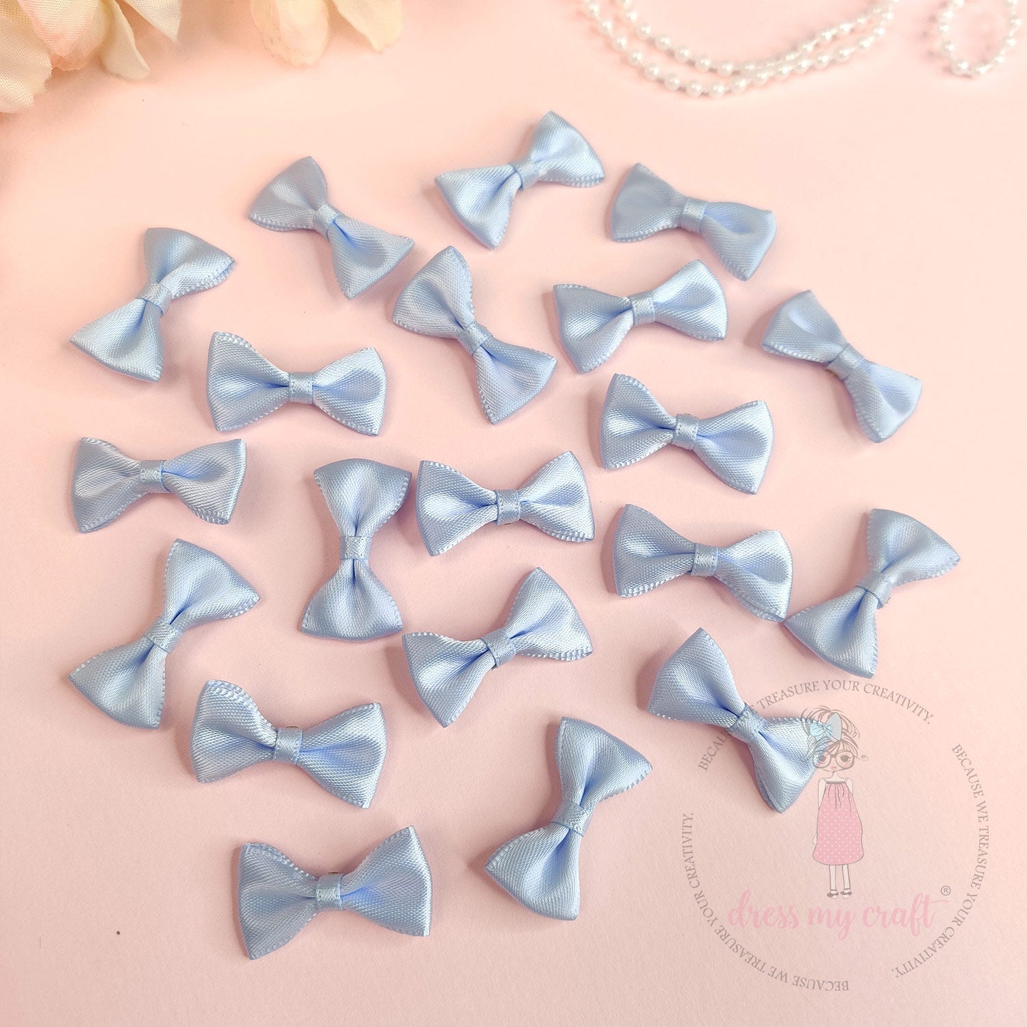 Puffy Satin Bows - Ice Blue