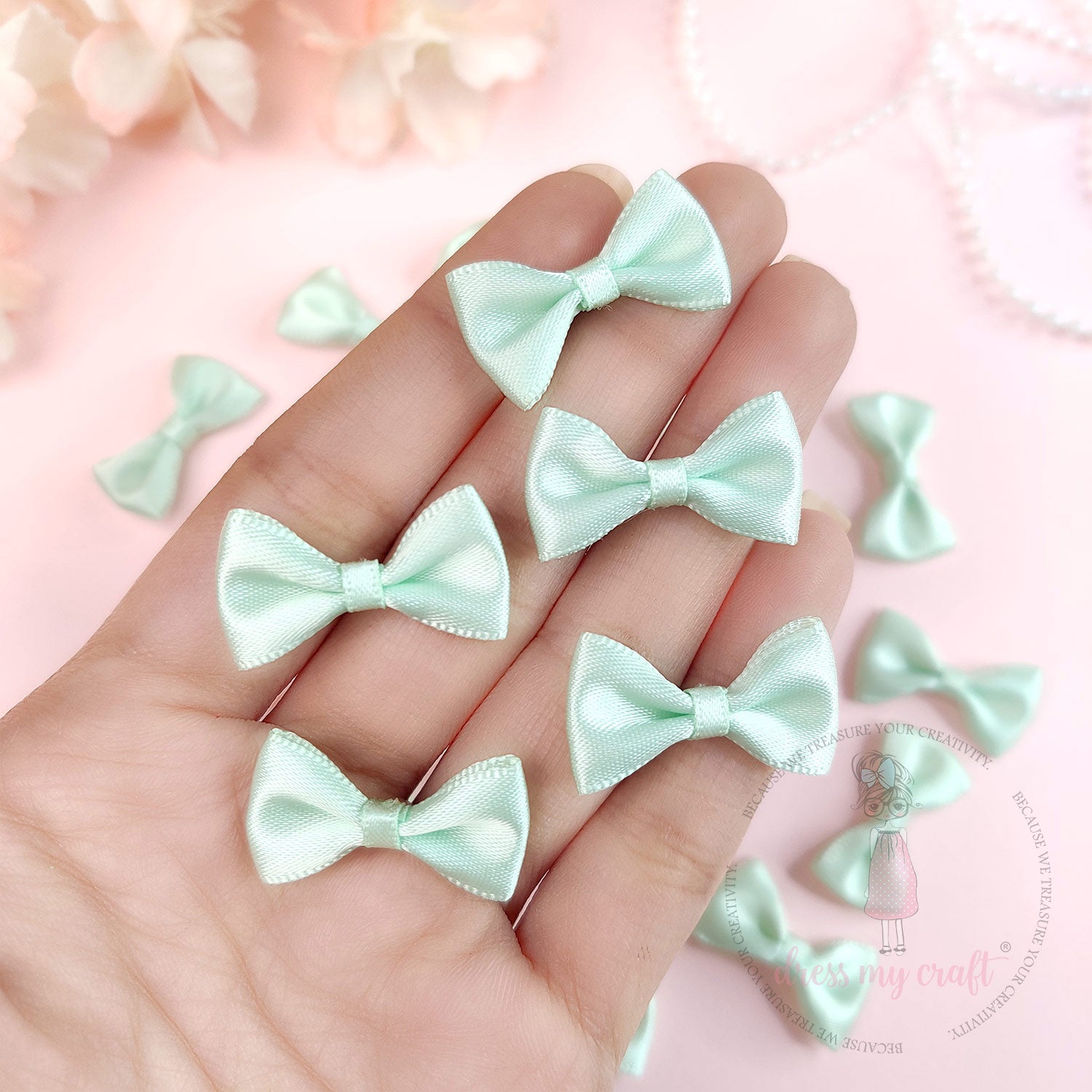 Puffy Satin Bows - Tea Green