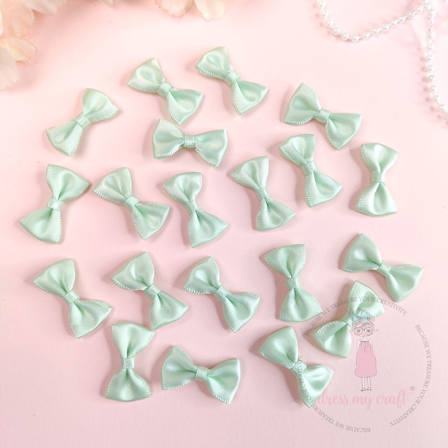 Puffy Satin Bows - Tea Green