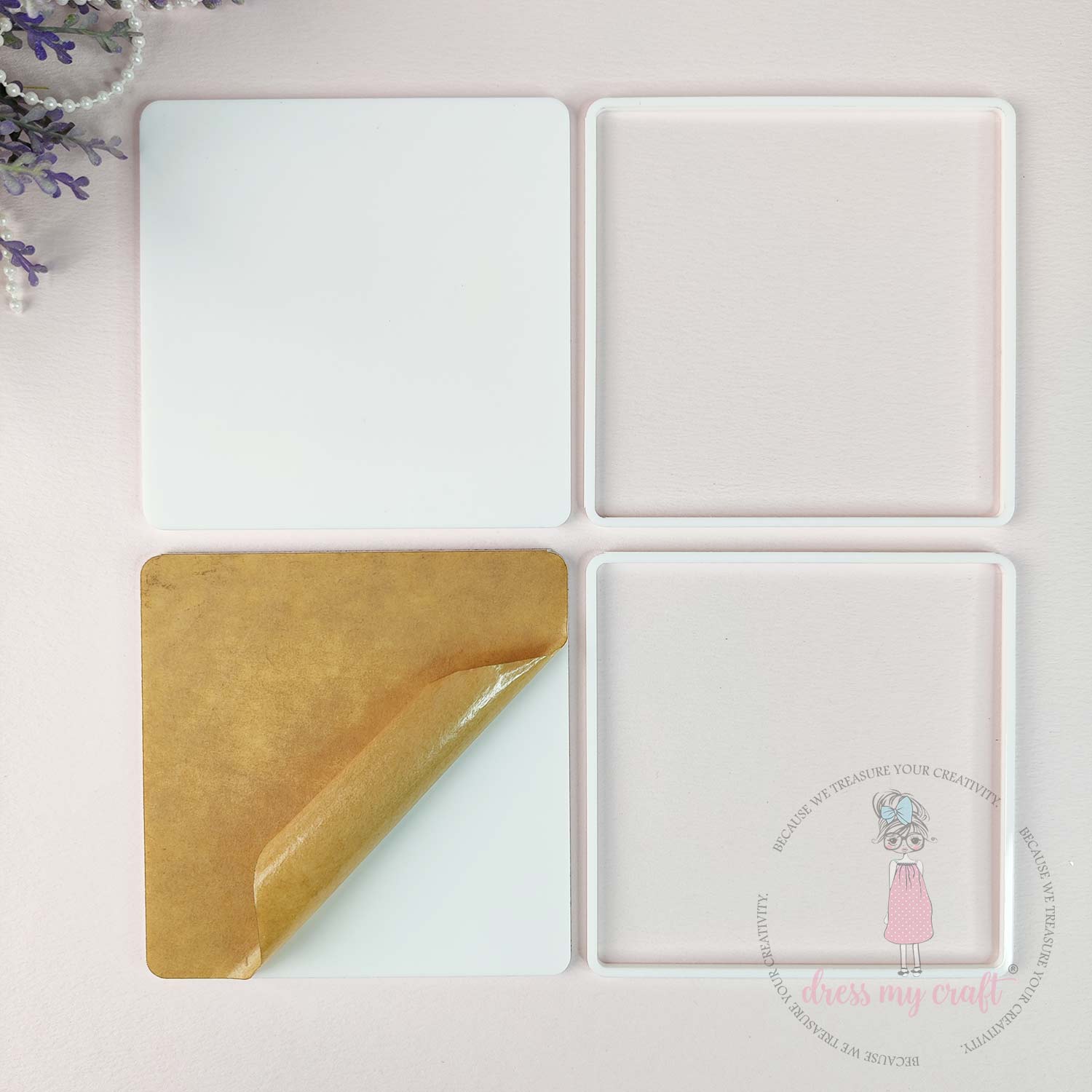 Acrylic Curved Square Coasters With Outer Ring