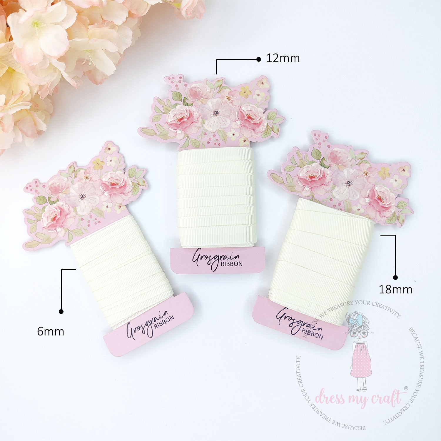 Grosgrain Ribbon Combo - 3 Rolls (6mm, 12mm, 18mm) Ivory