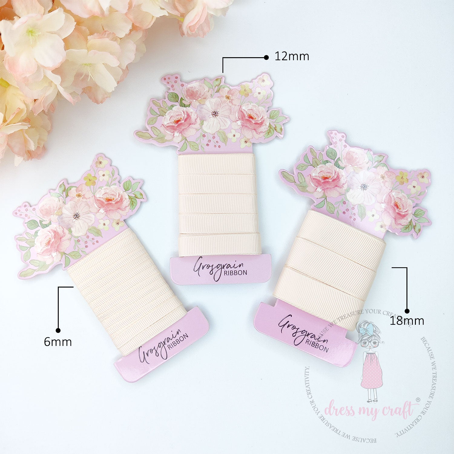 Grosgrain Ribbon Combo - 3 Rolls (6mm, 12mm, 18mm) Peach