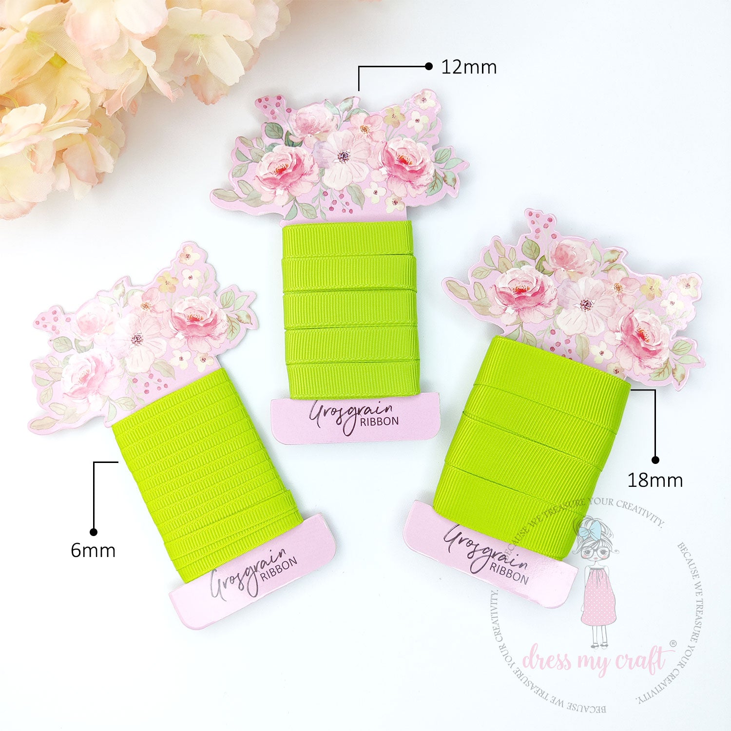 Grosgrain Ribbon Combo - 3 Rolls (6mm, 12mm, 18mm) Olive Green