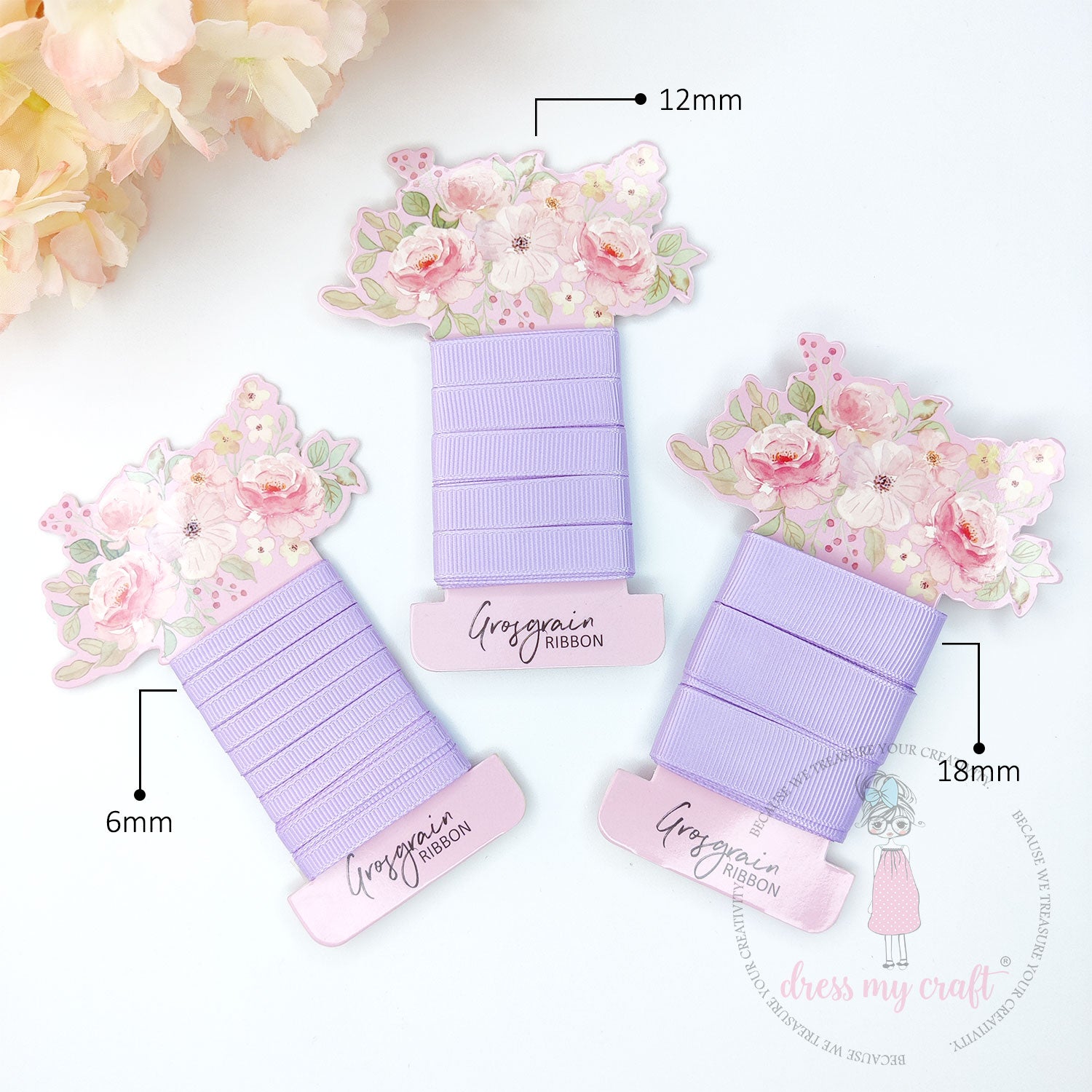 Grosgrain Ribbon Combo - 3 Rolls (6mm, 12mm, 18mm) Mauve