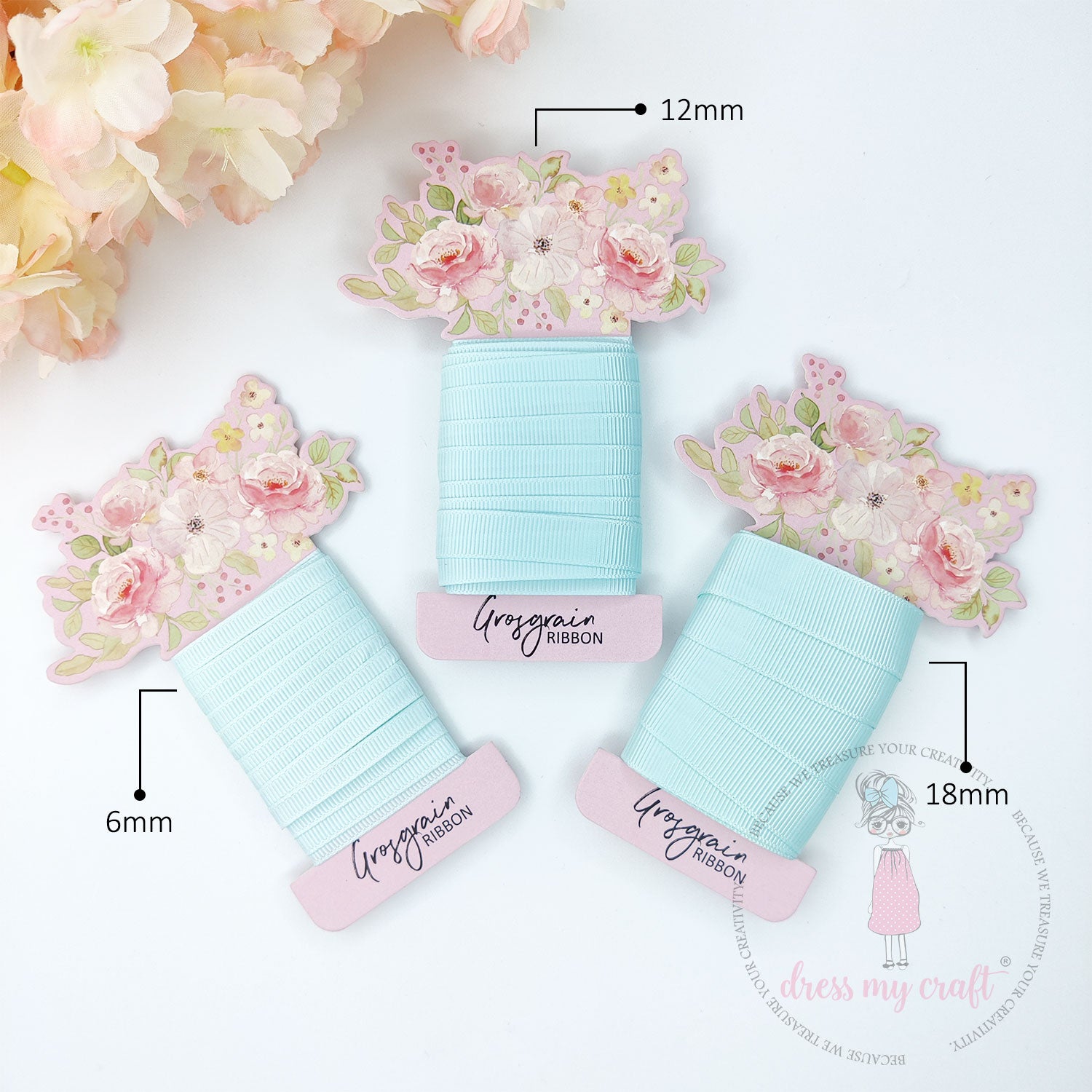 Grosgrain Ribbon Combo - 3 Rolls (6mm, 12mm, 18mm) Baby Blue