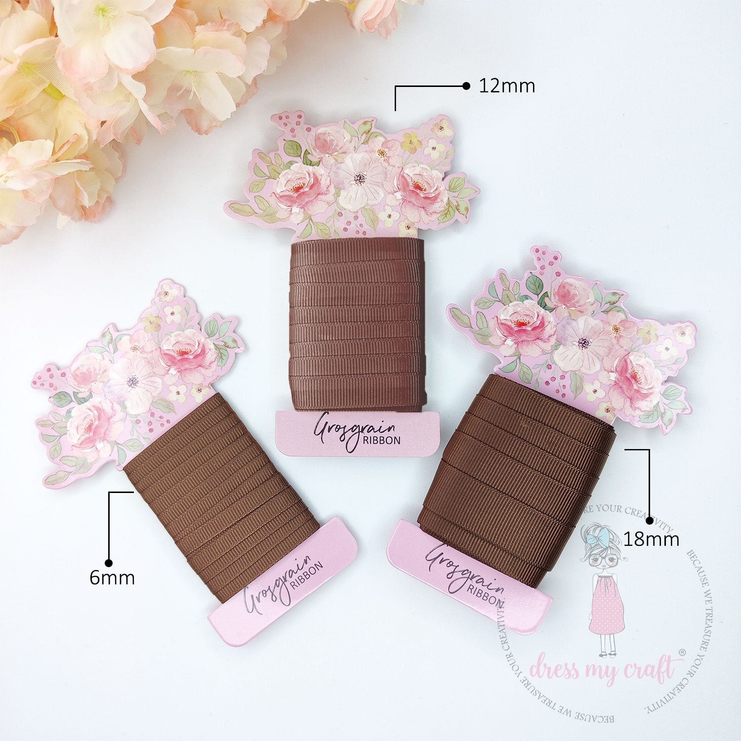 Grosgrain Ribbon Combo - 3 Rolls (6mm, 12mm, 18mm) Brown