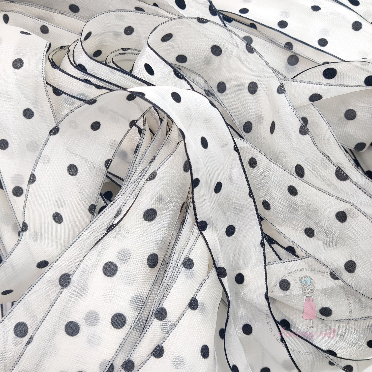 Silk Ribbon With Velvet Dots - Ivory