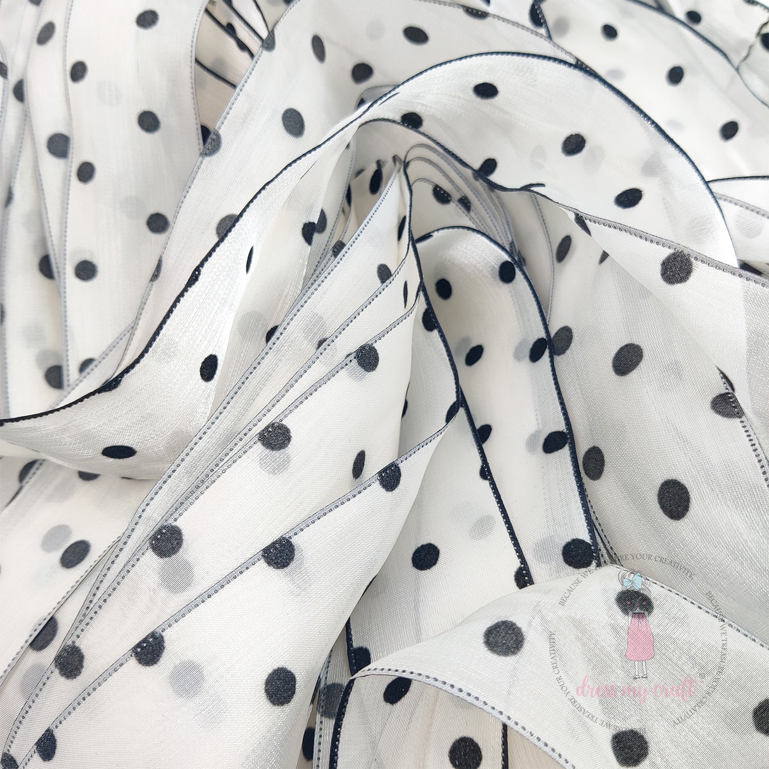 Silk Ribbon With Velvet Dots - Ivory