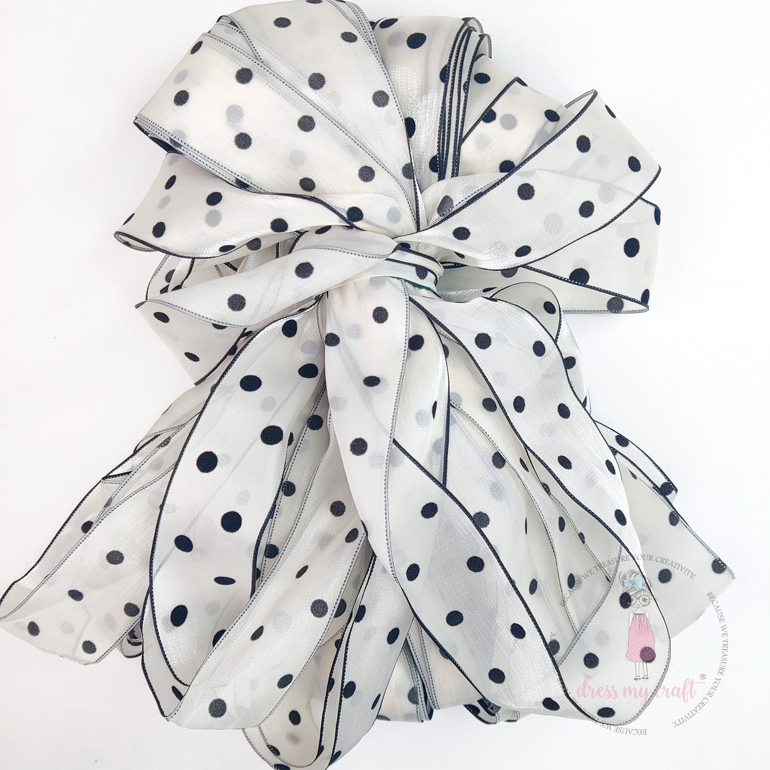 Silk Ribbon With Velvet Dots - Ivory