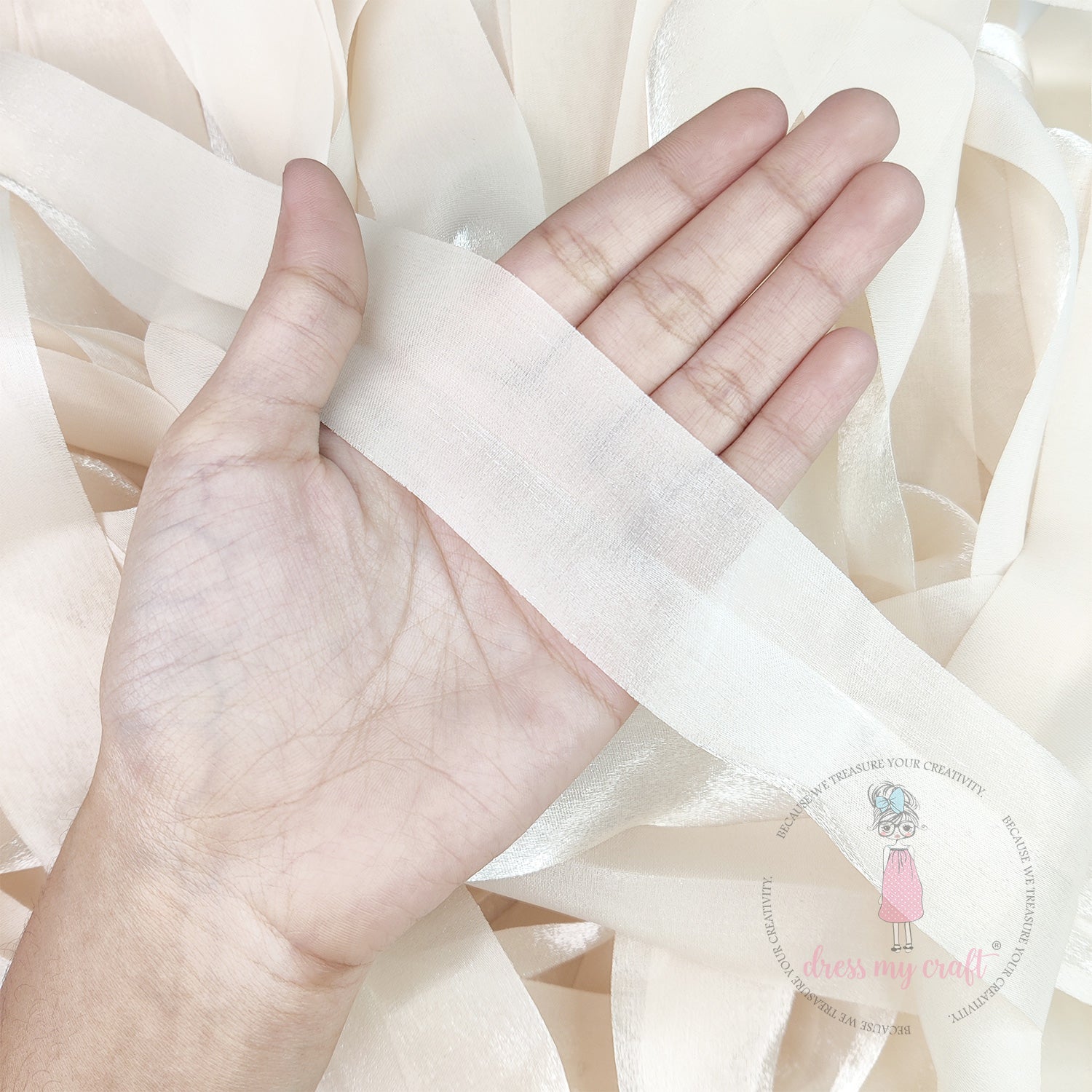 Metallic Silk Ribbon - Beige
