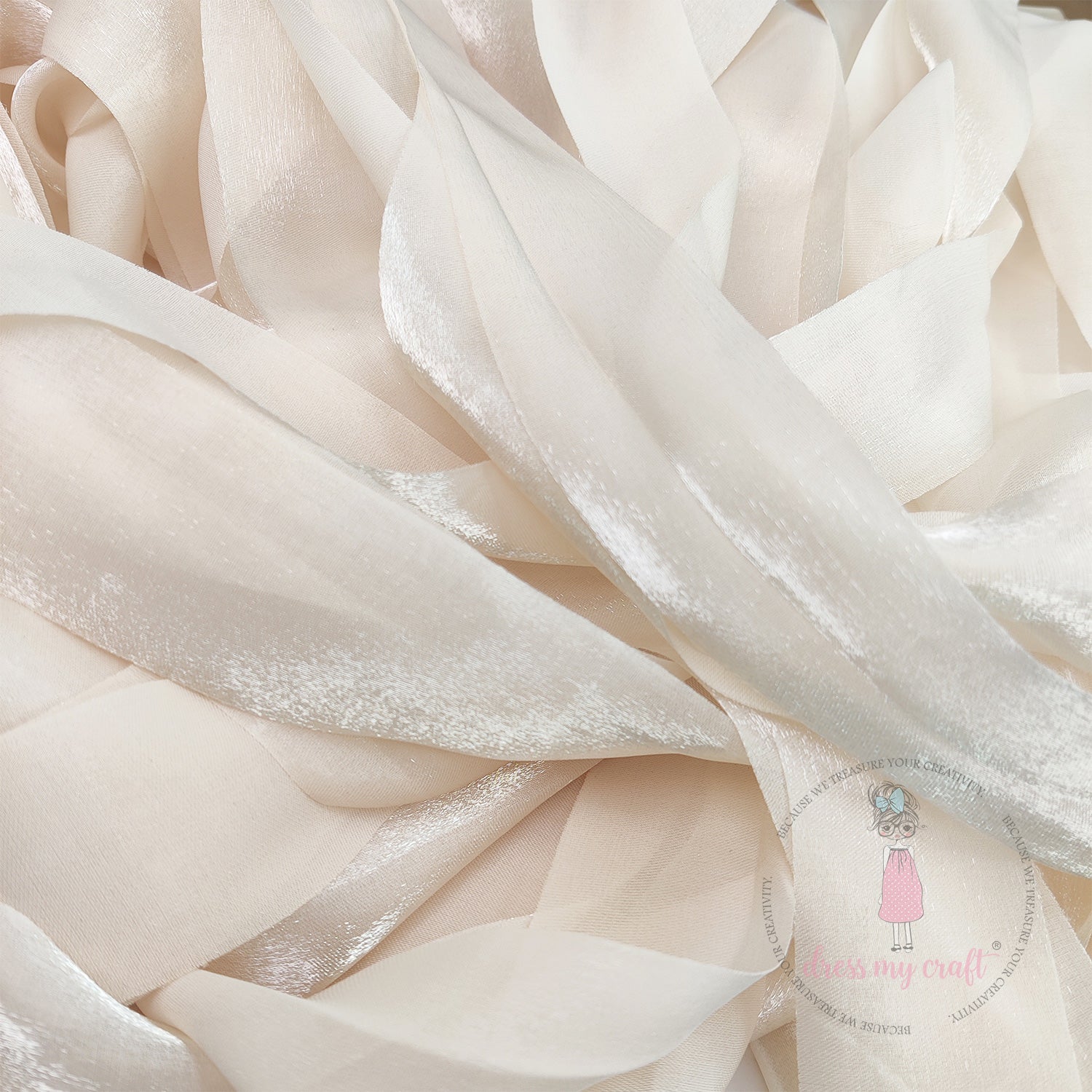 Metallic Silk Ribbon - Beige