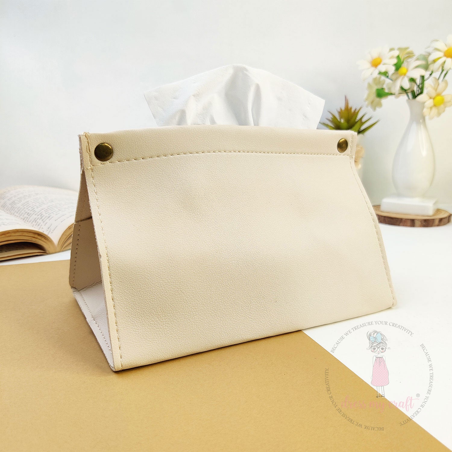 DIY Leather Tissue Holder - Warm Ivory