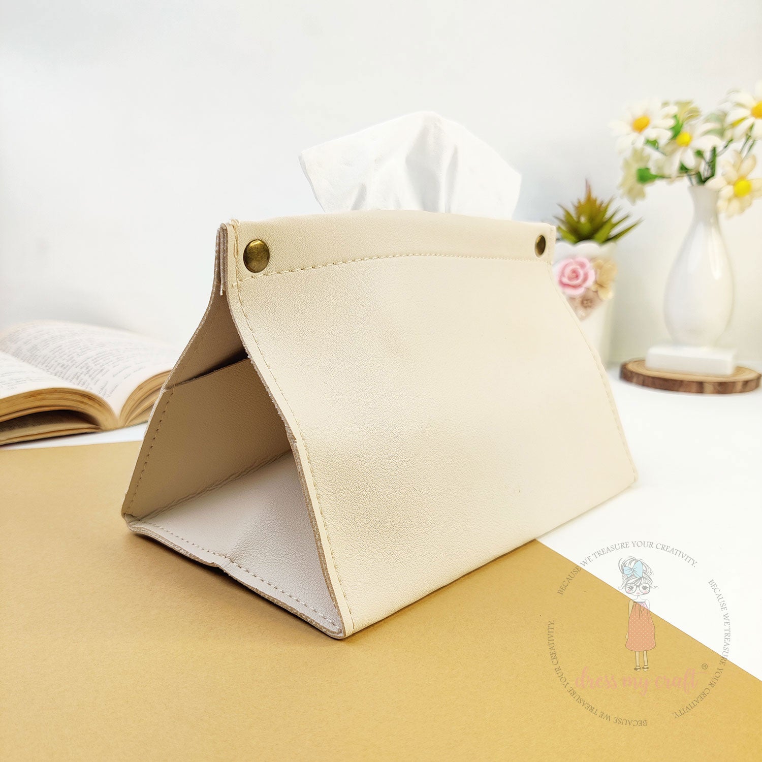 DIY Leather Tissue Holder - Warm Ivory