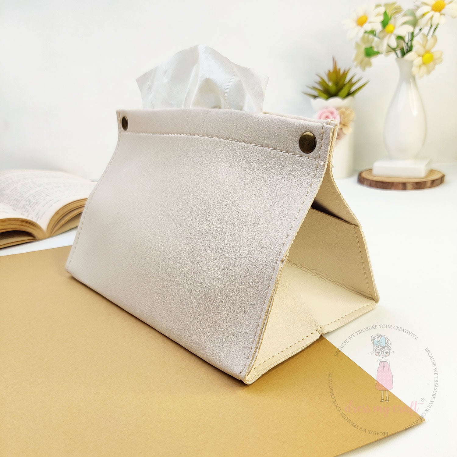 DIY Leather Tissue Holder - Warm Ivory
