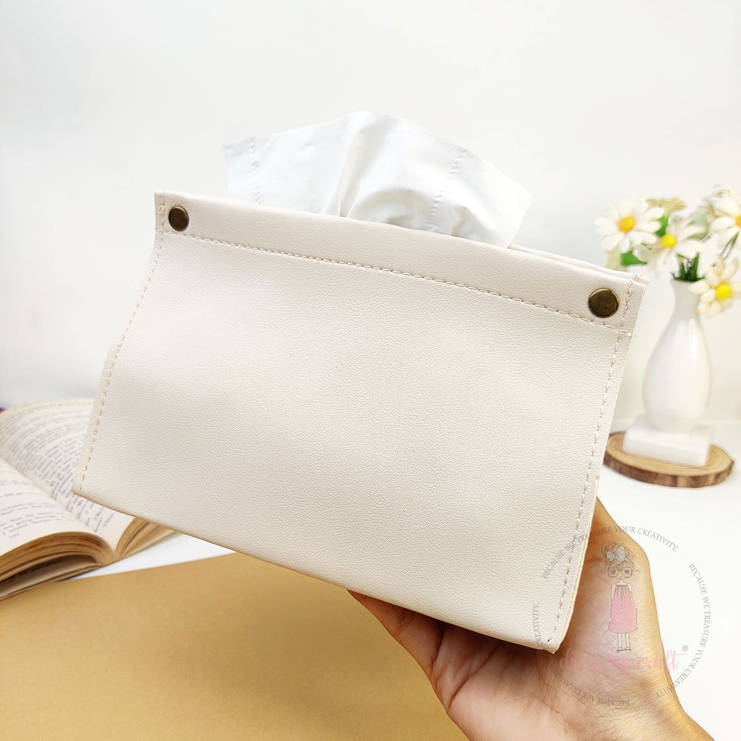 DIY Leather Tissue Holder - Warm Ivory