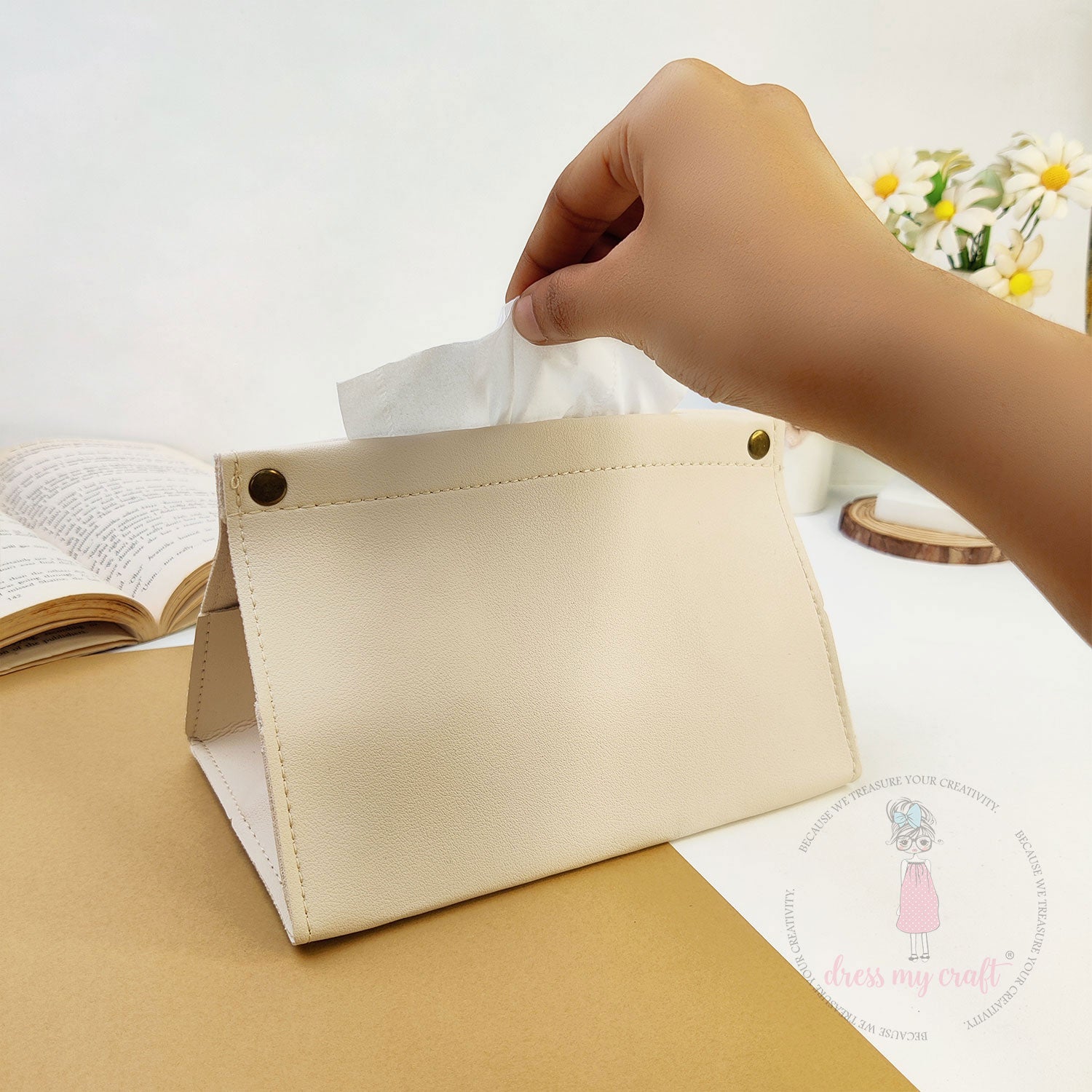 DIY Leather Tissue Holder - Warm Ivory