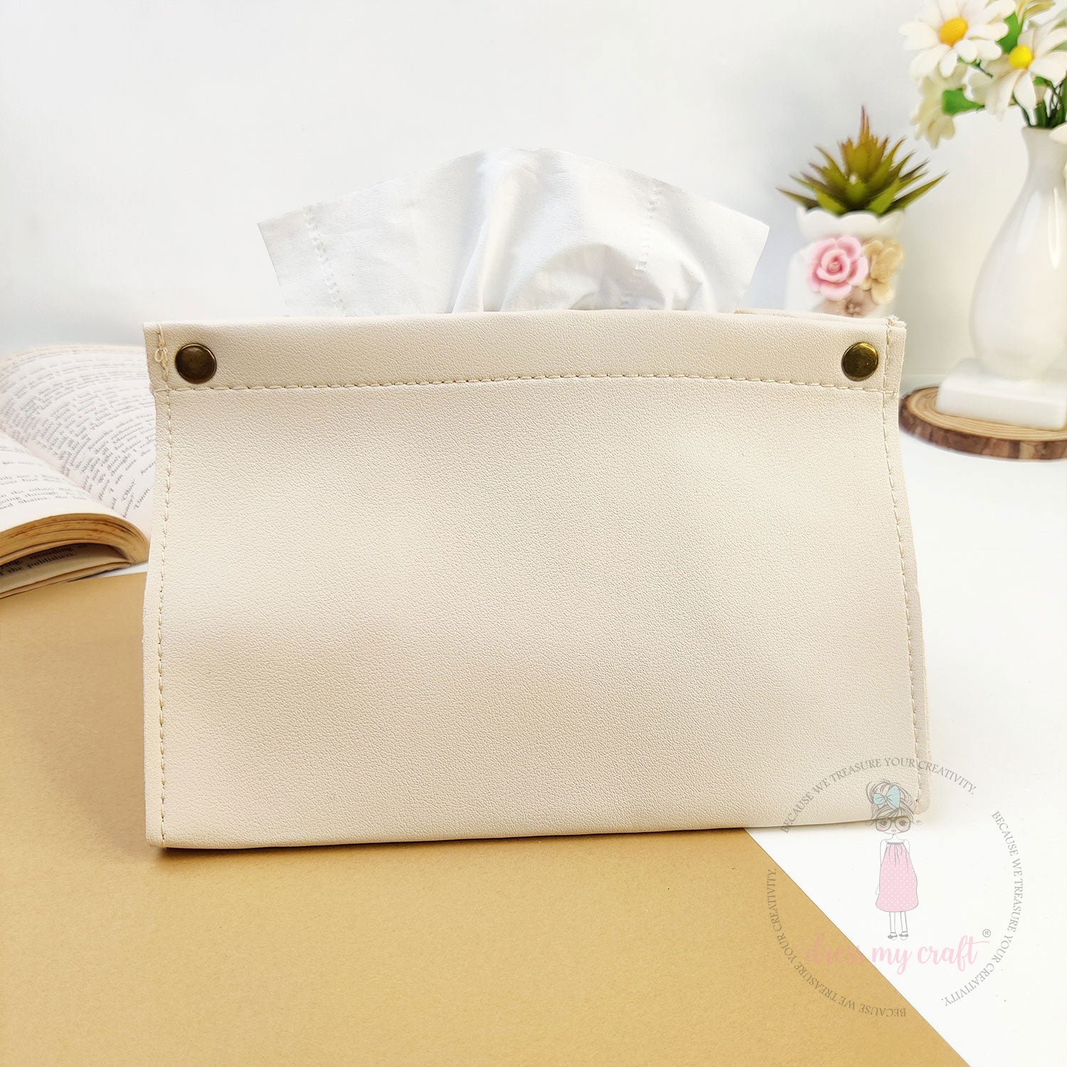 DIY Leather Tissue Holder - Warm Ivory