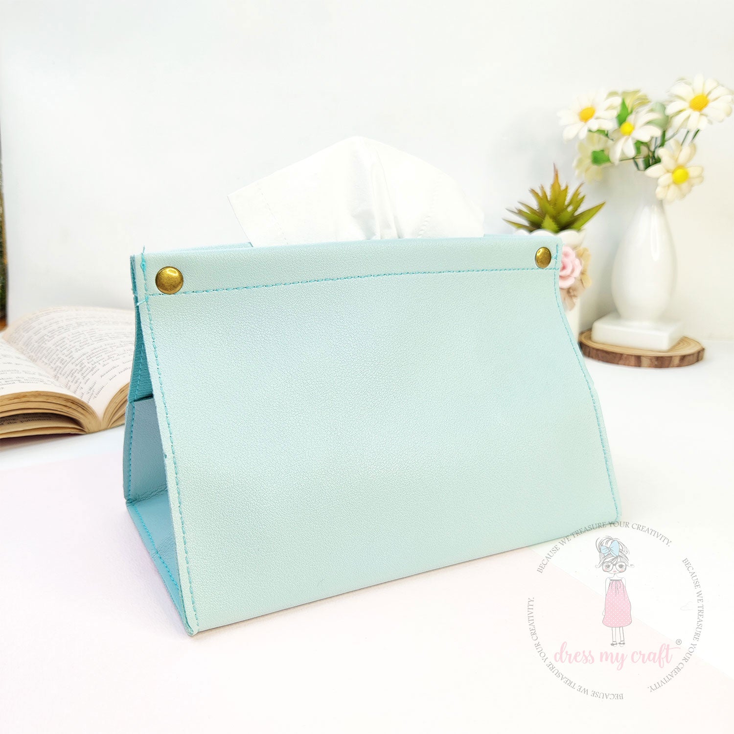 DIY Leather Tissue Holder - Light Blue