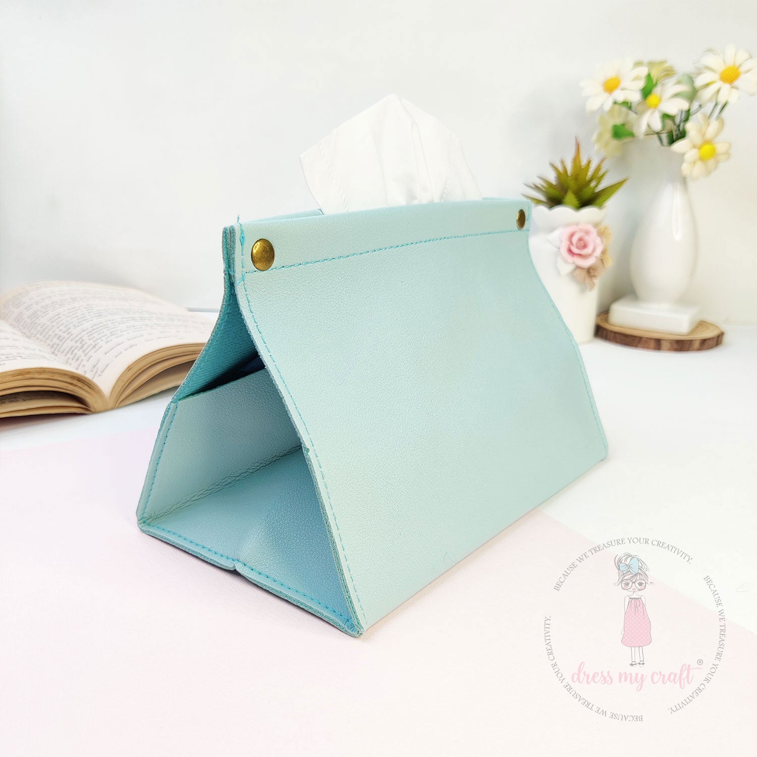 DIY Leather Tissue Holder - Light Blue