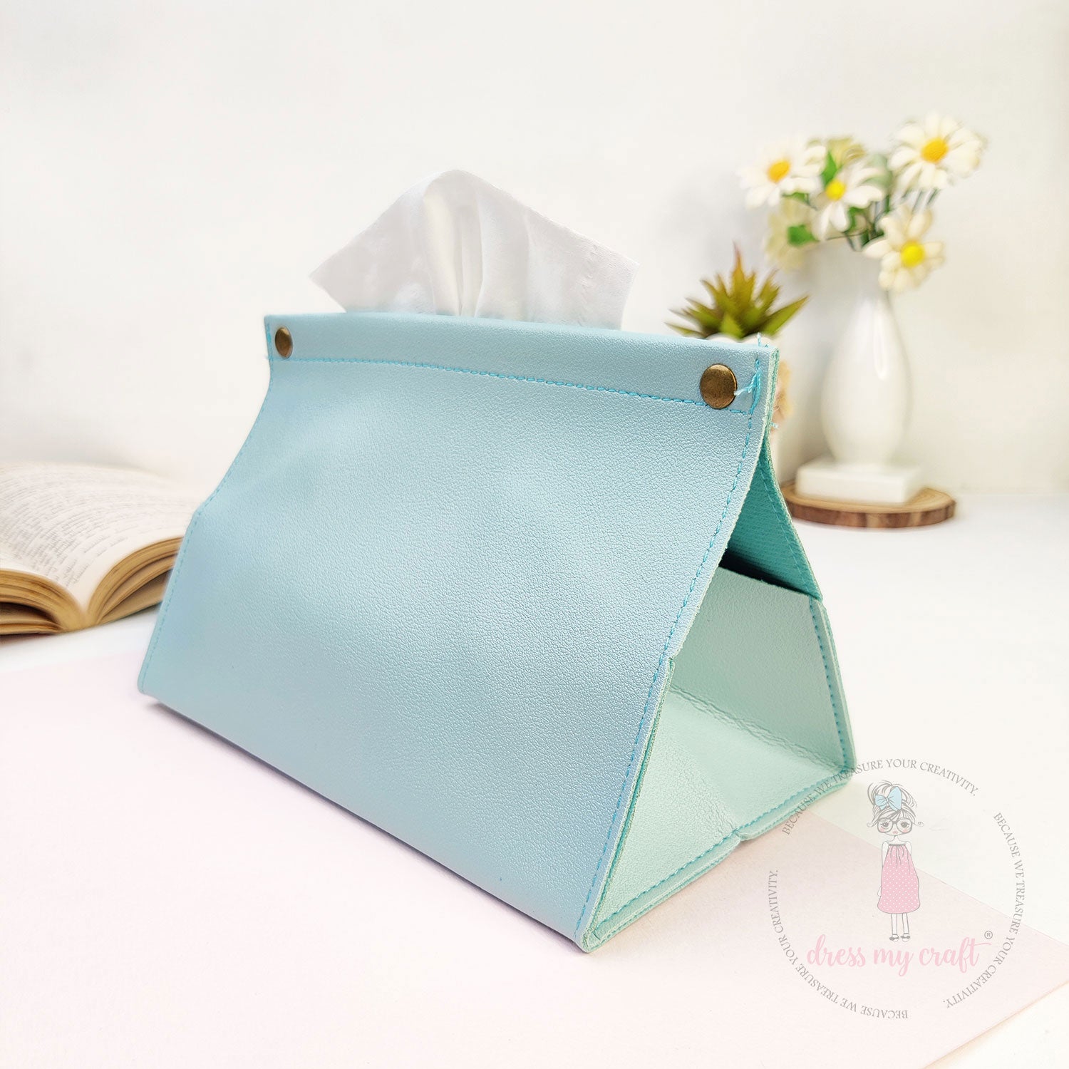 DIY Leather Tissue Holder - Light Blue