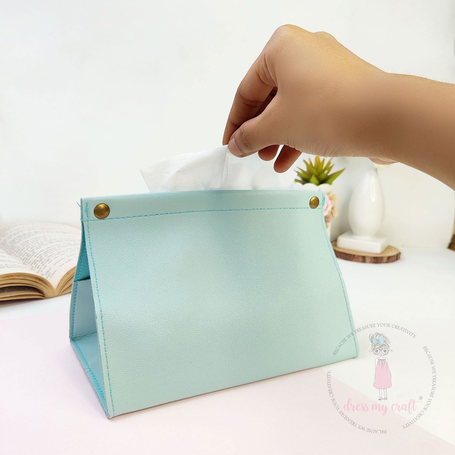DIY Leather Tissue Holder - Light Blue