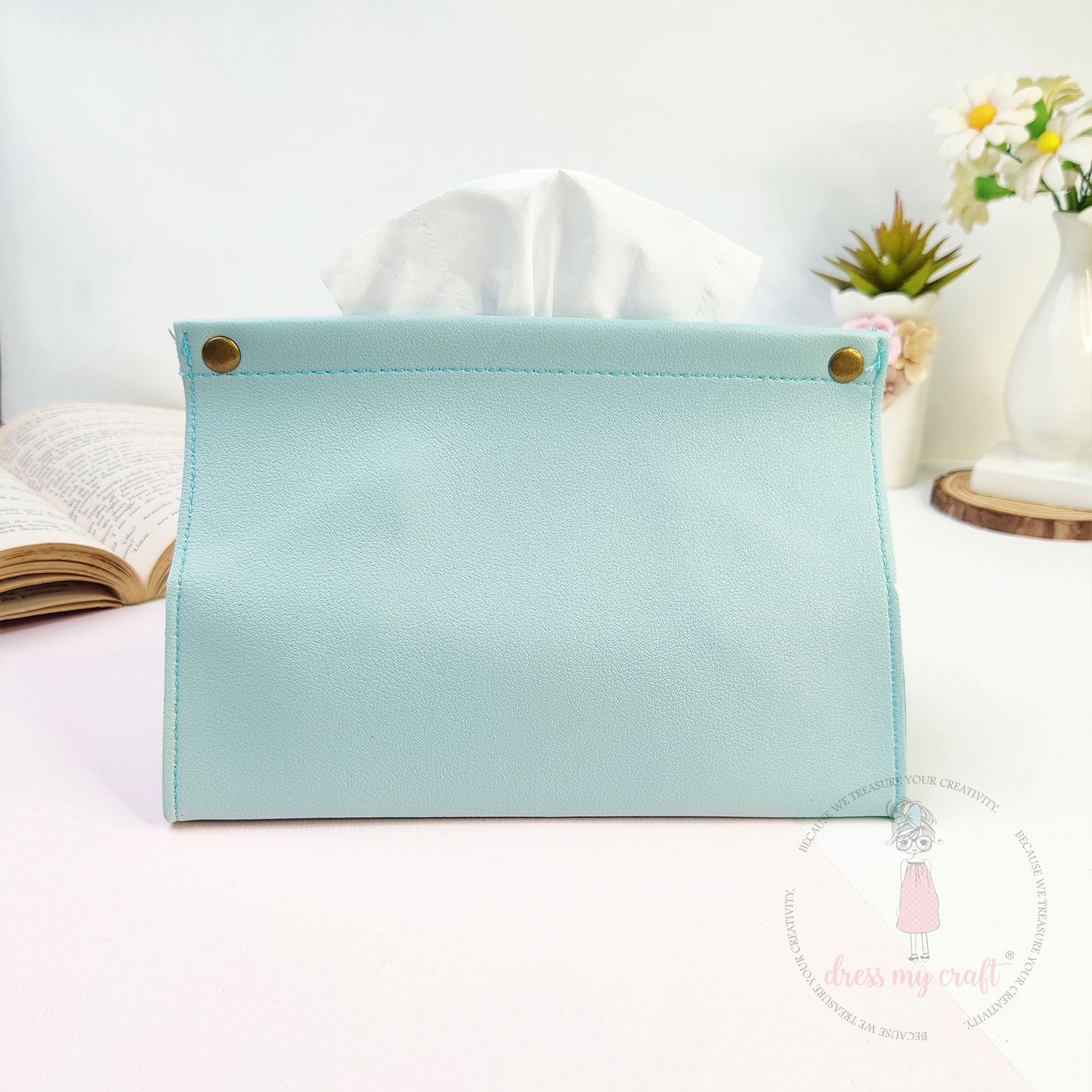 DIY Leather Tissue Holder - Light Blue