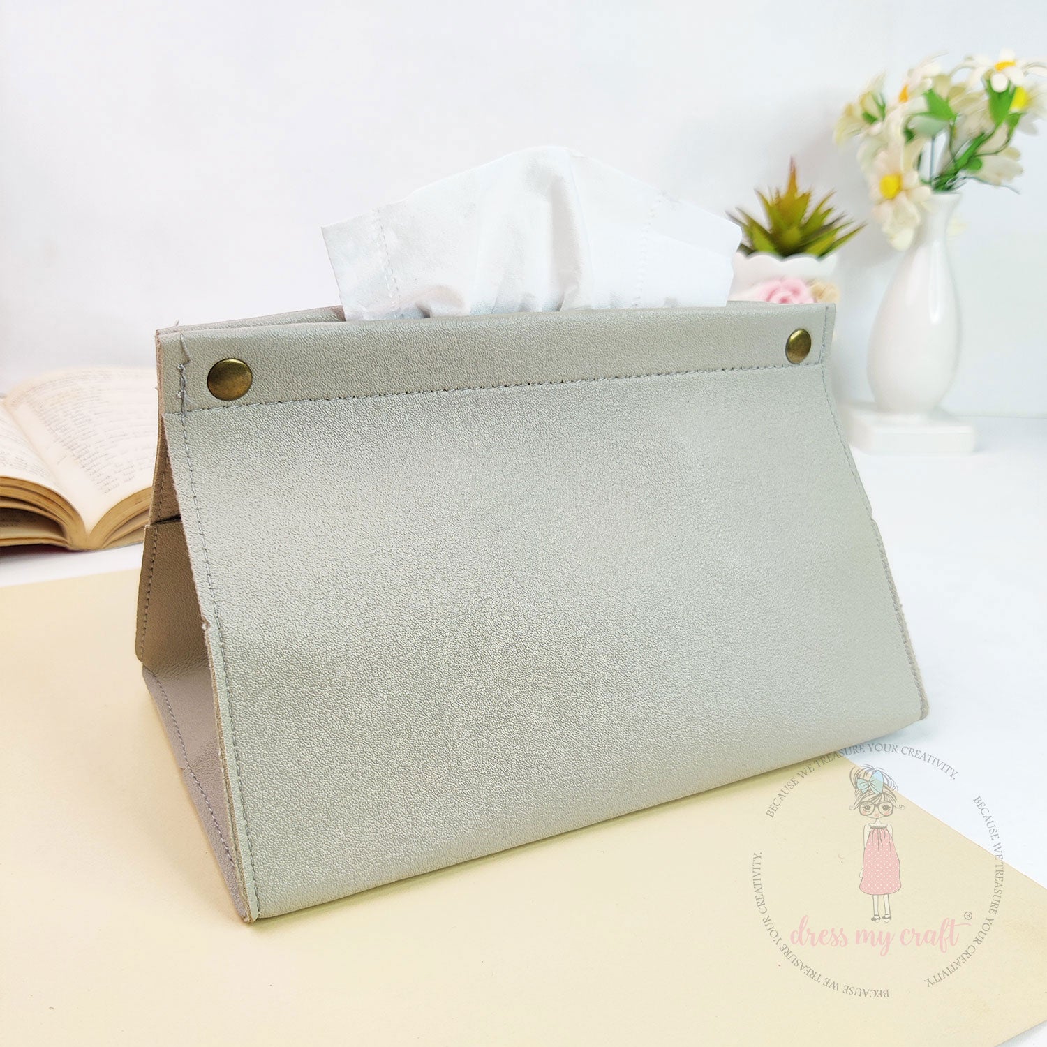 DIY Leather Tissue Holder - Stone Grey