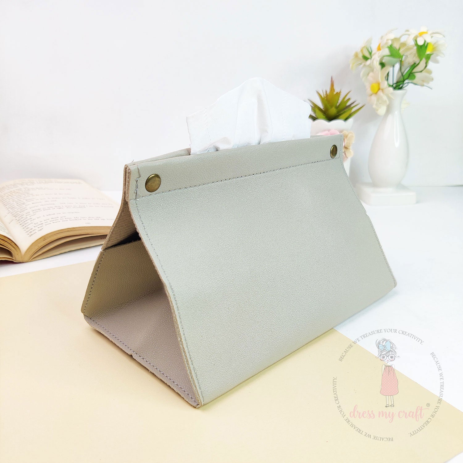 DIY Leather Tissue Holder - Stone Grey
