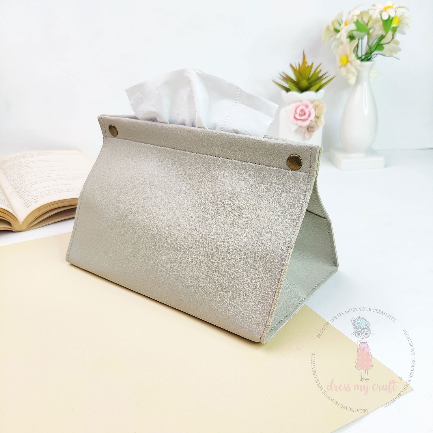 DIY Leather Tissue Holder - Stone Grey