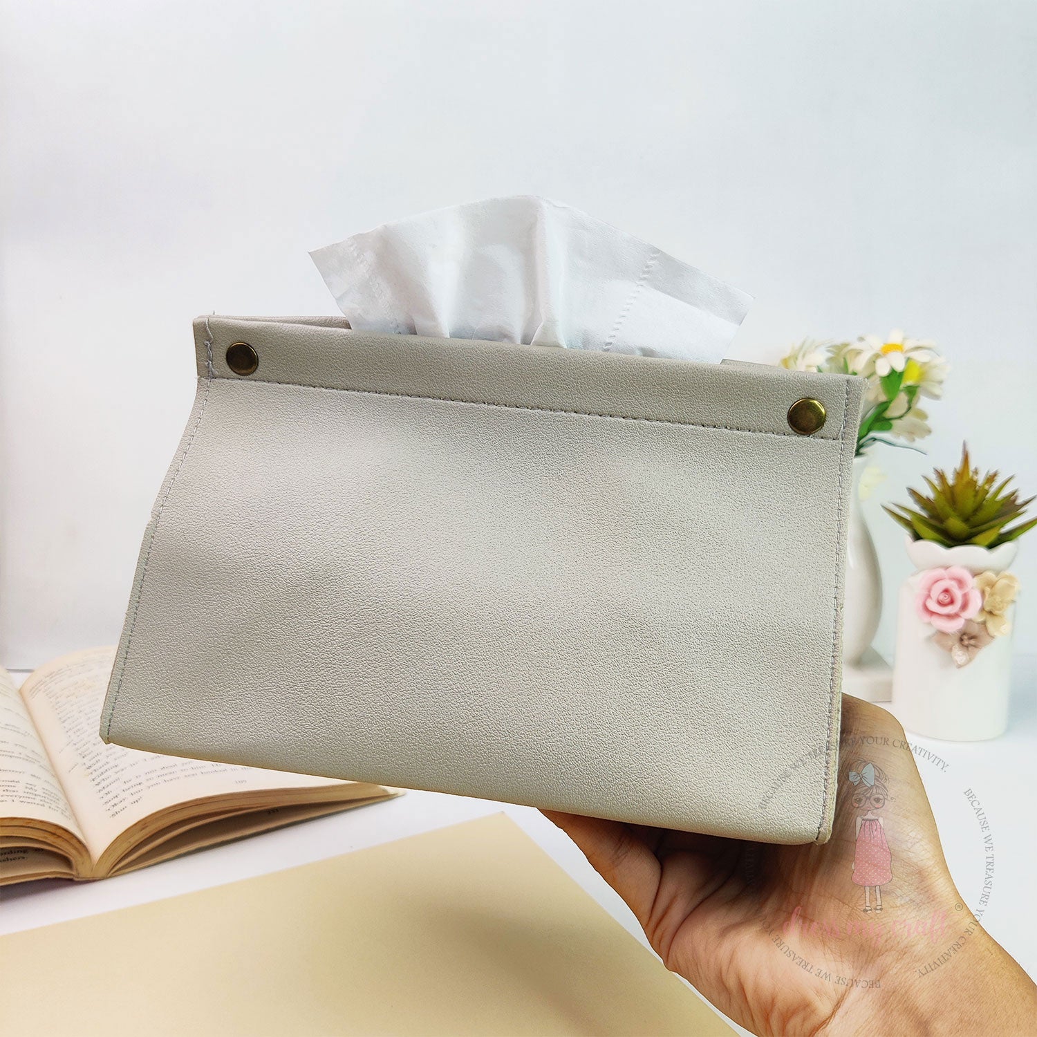 DIY Leather Tissue Holder - Stone Grey