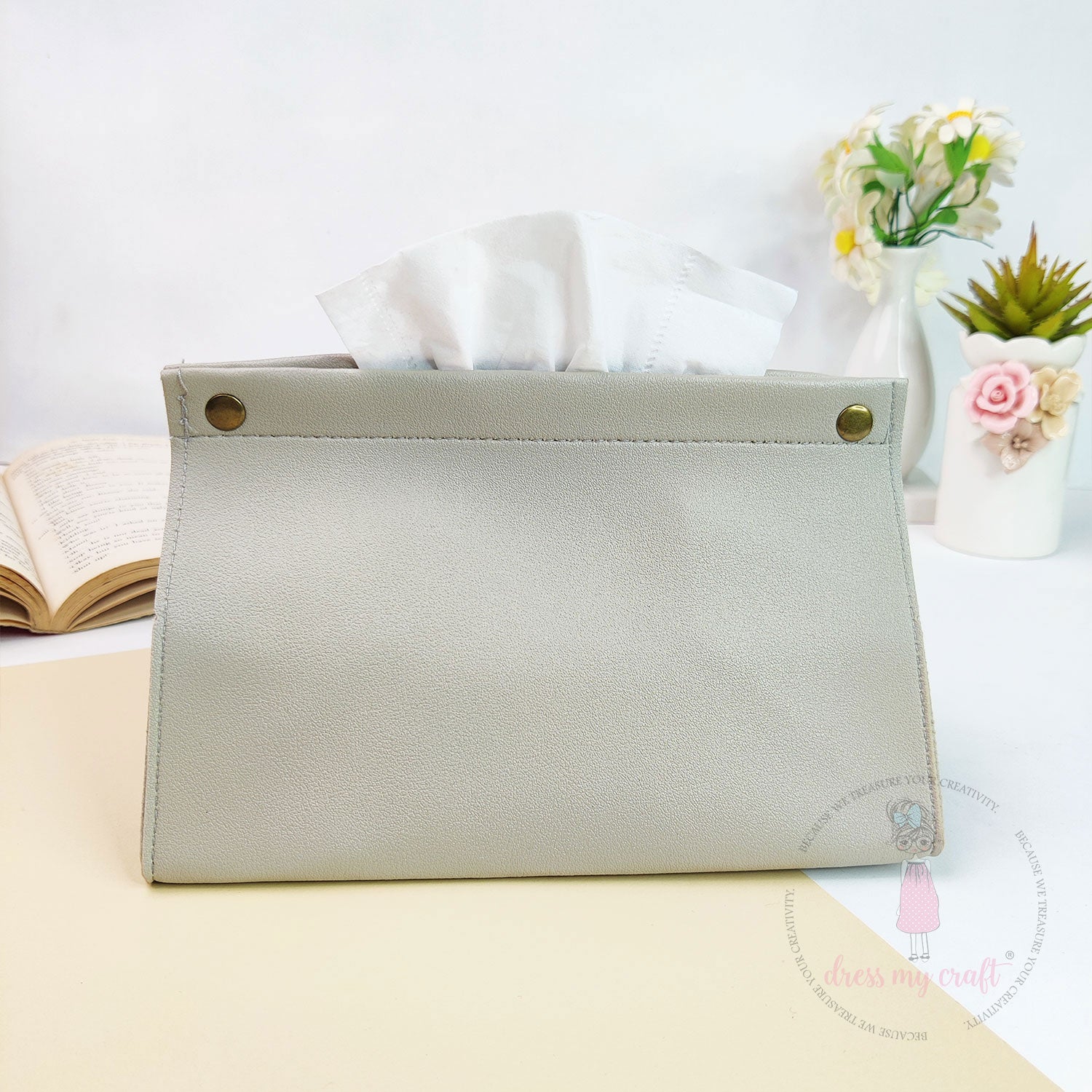 DIY Leather Tissue Holder - Stone Grey