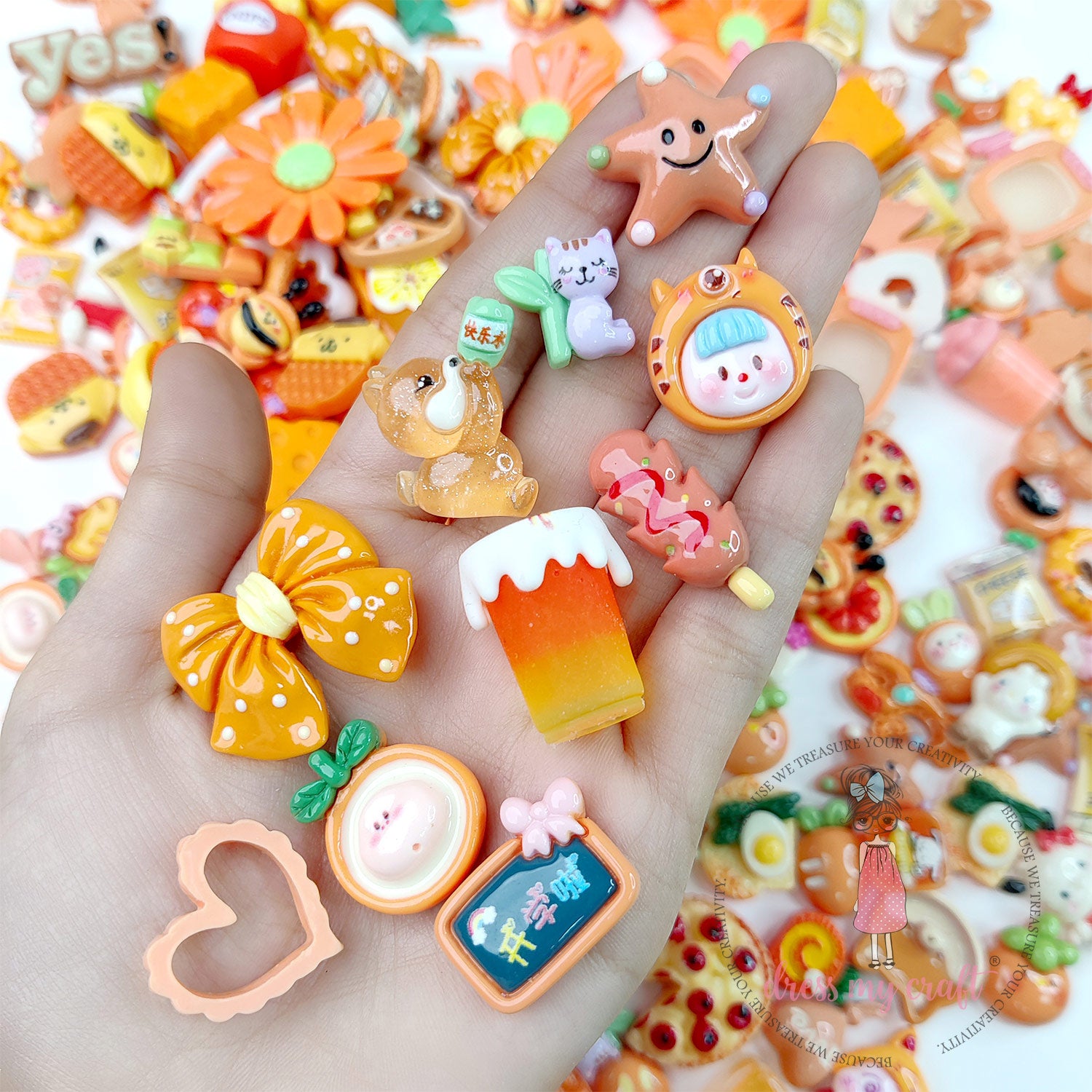 Juicy Orange Treasures Mix Cabochons Pack