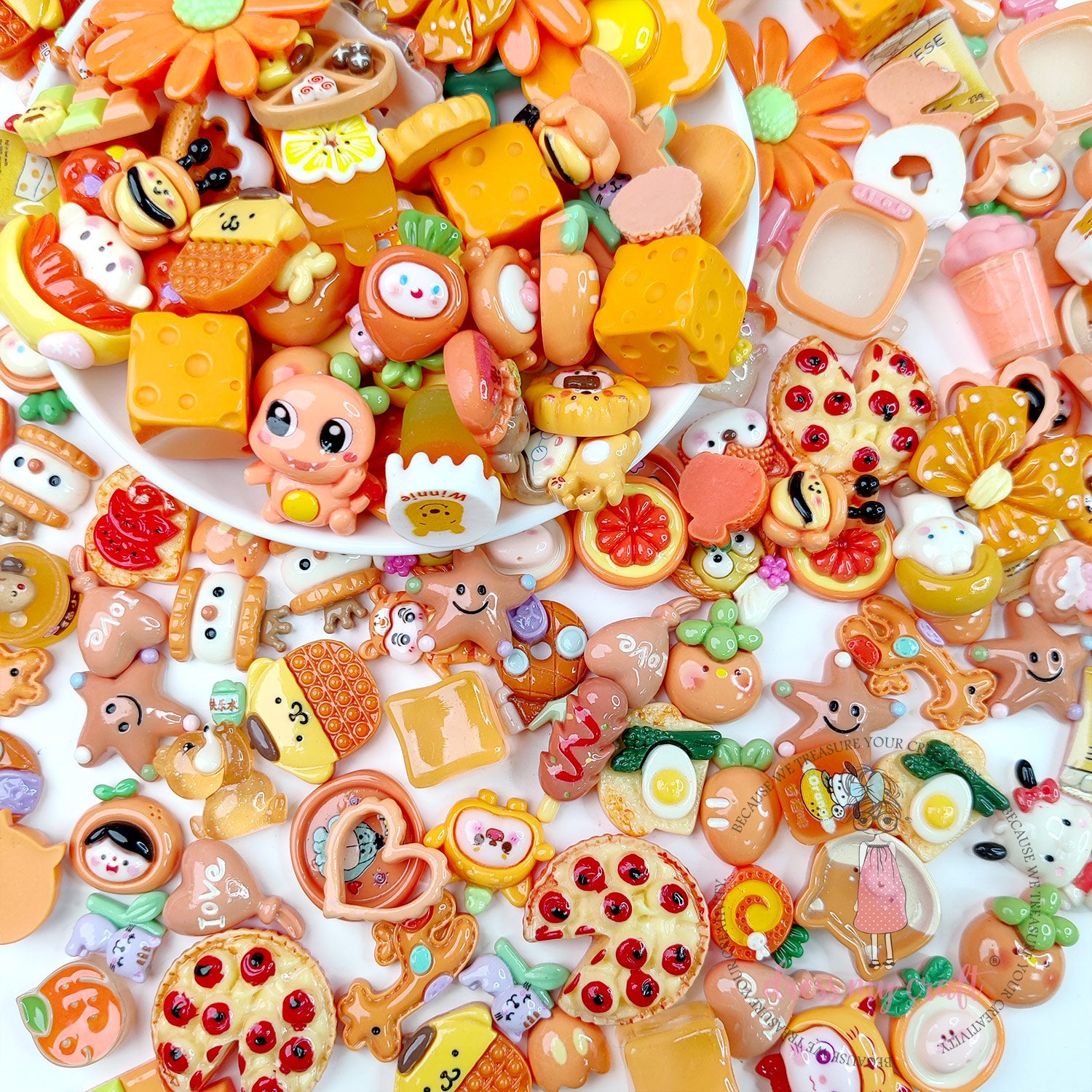 Juicy Orange Treasures Mix Cabochons Pack