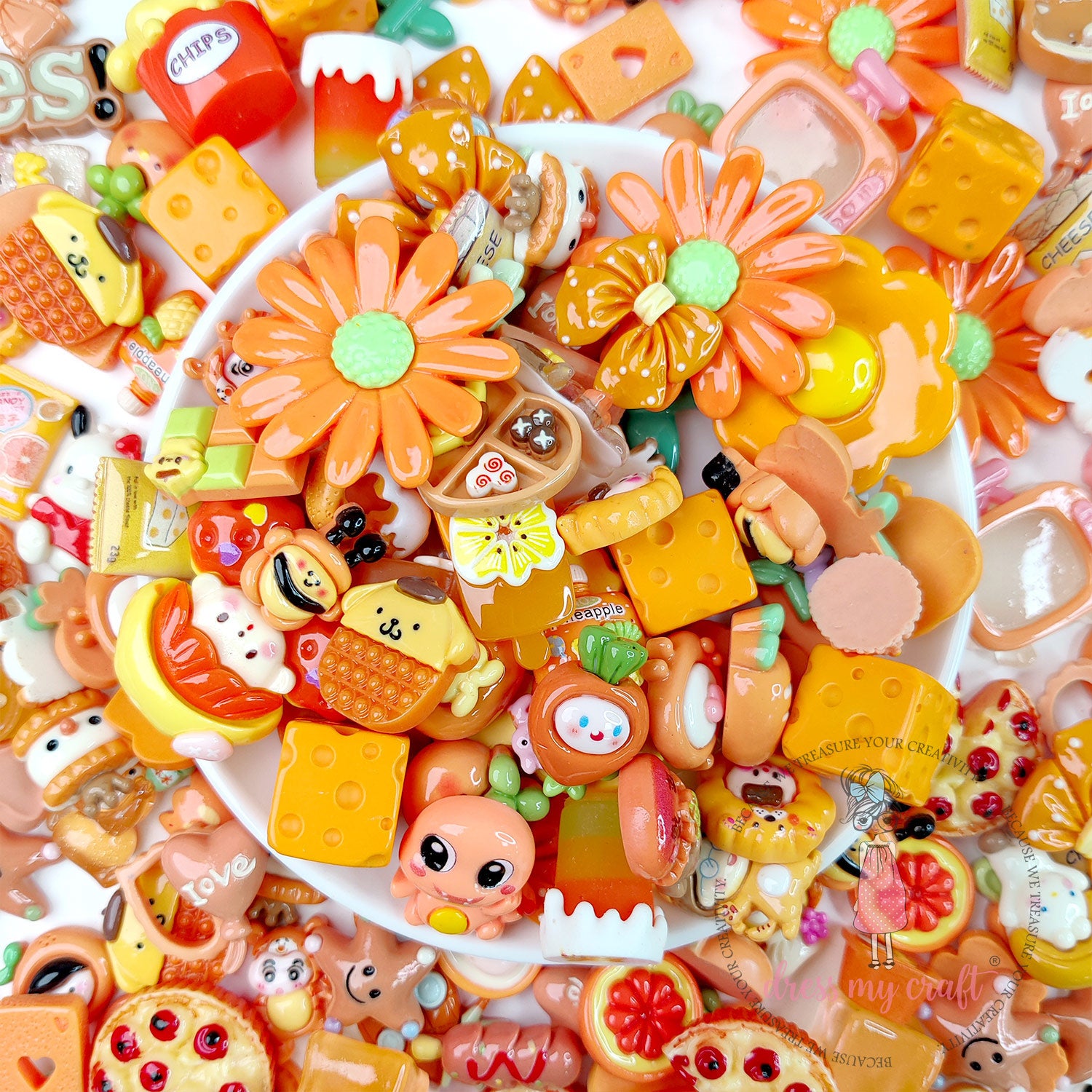 Juicy Orange Treasures Mix Cabochons Pack