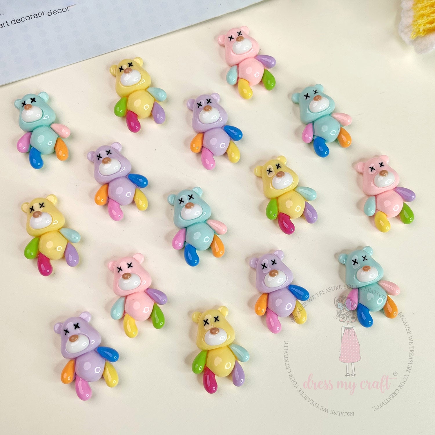 Colorful Glossy Bear Flatback Cabochons