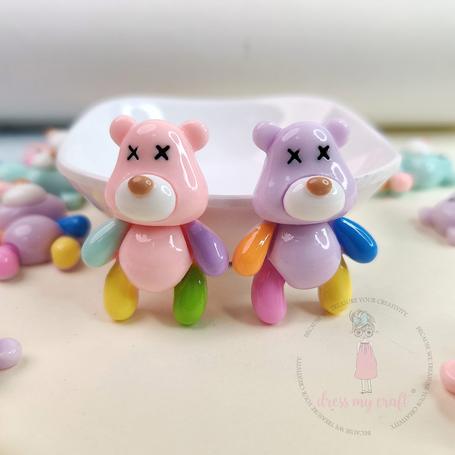 Colorful Glossy Bear Flatback Cabochons