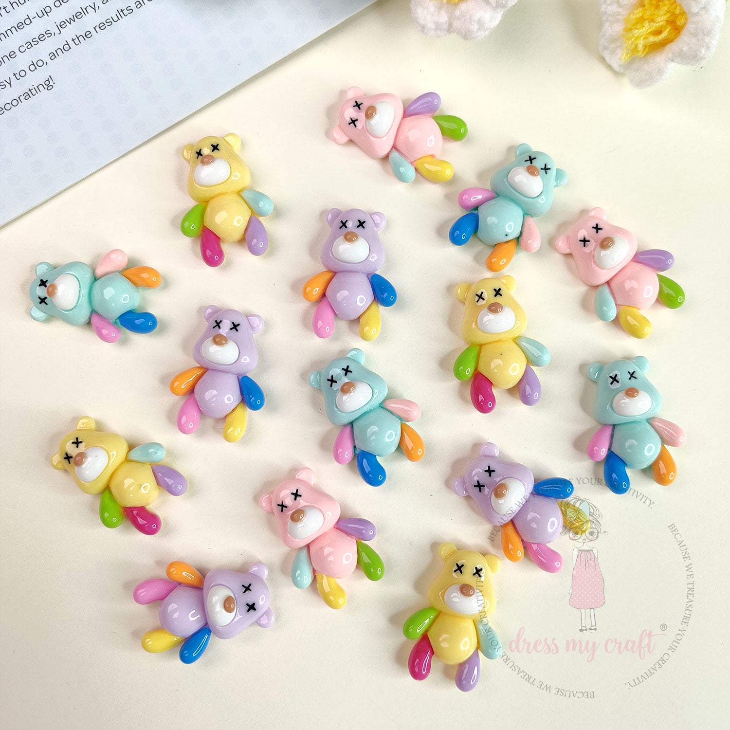Colorful Glossy Bear Flatback Cabochons