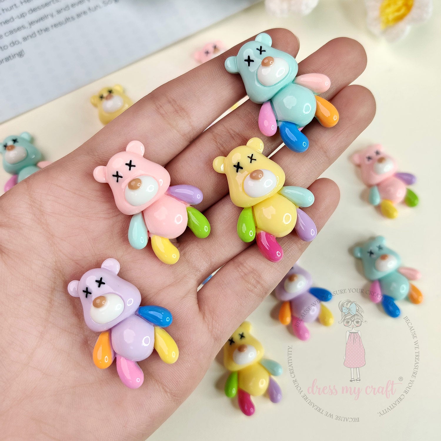 Colorful Glossy Bear Flatback Cabochons