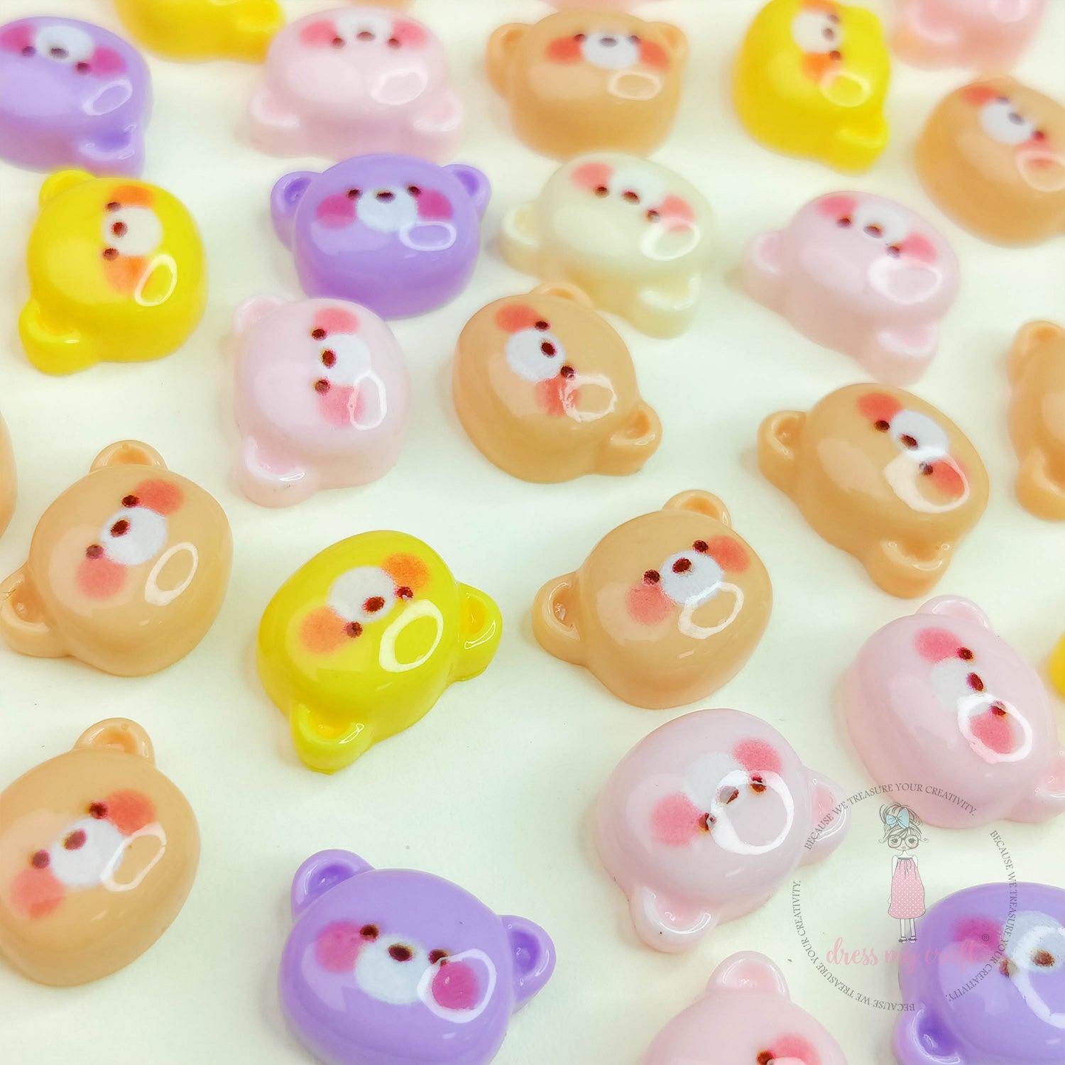 Pastel Cute Flatback Teddy Faces