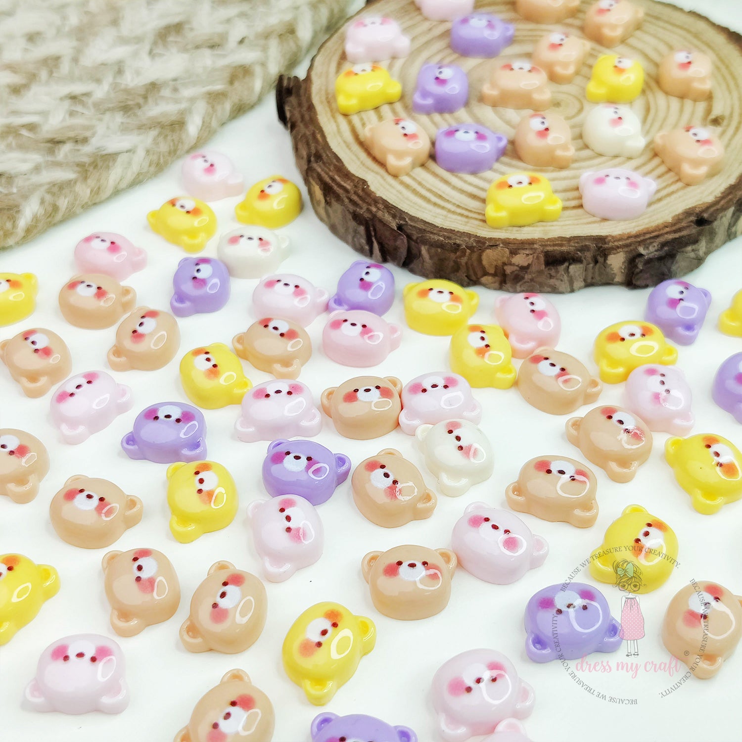 Pastel Cute Flatback Teddy Faces