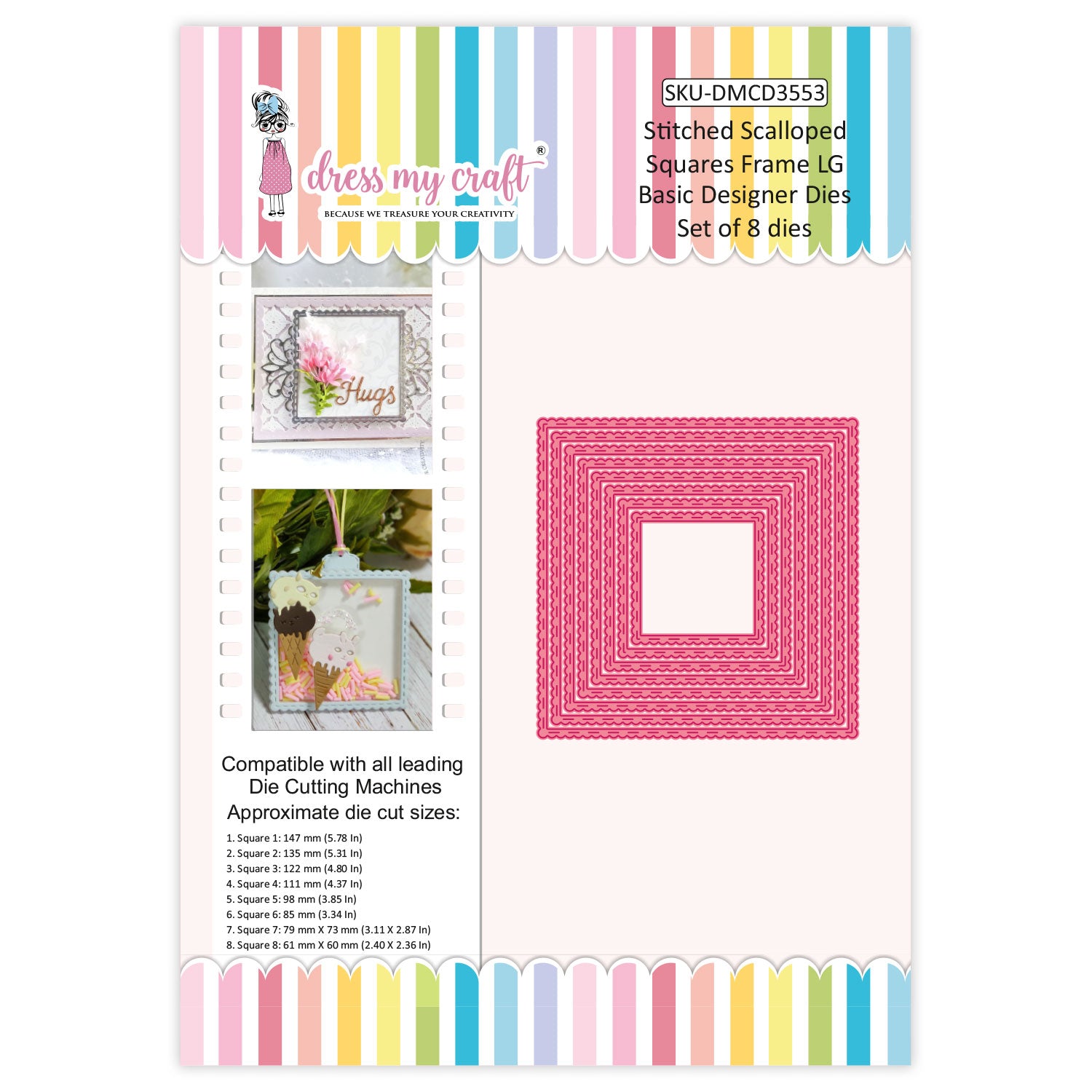 Stitched Scalloped Square Frame LG - Basic Designer Die