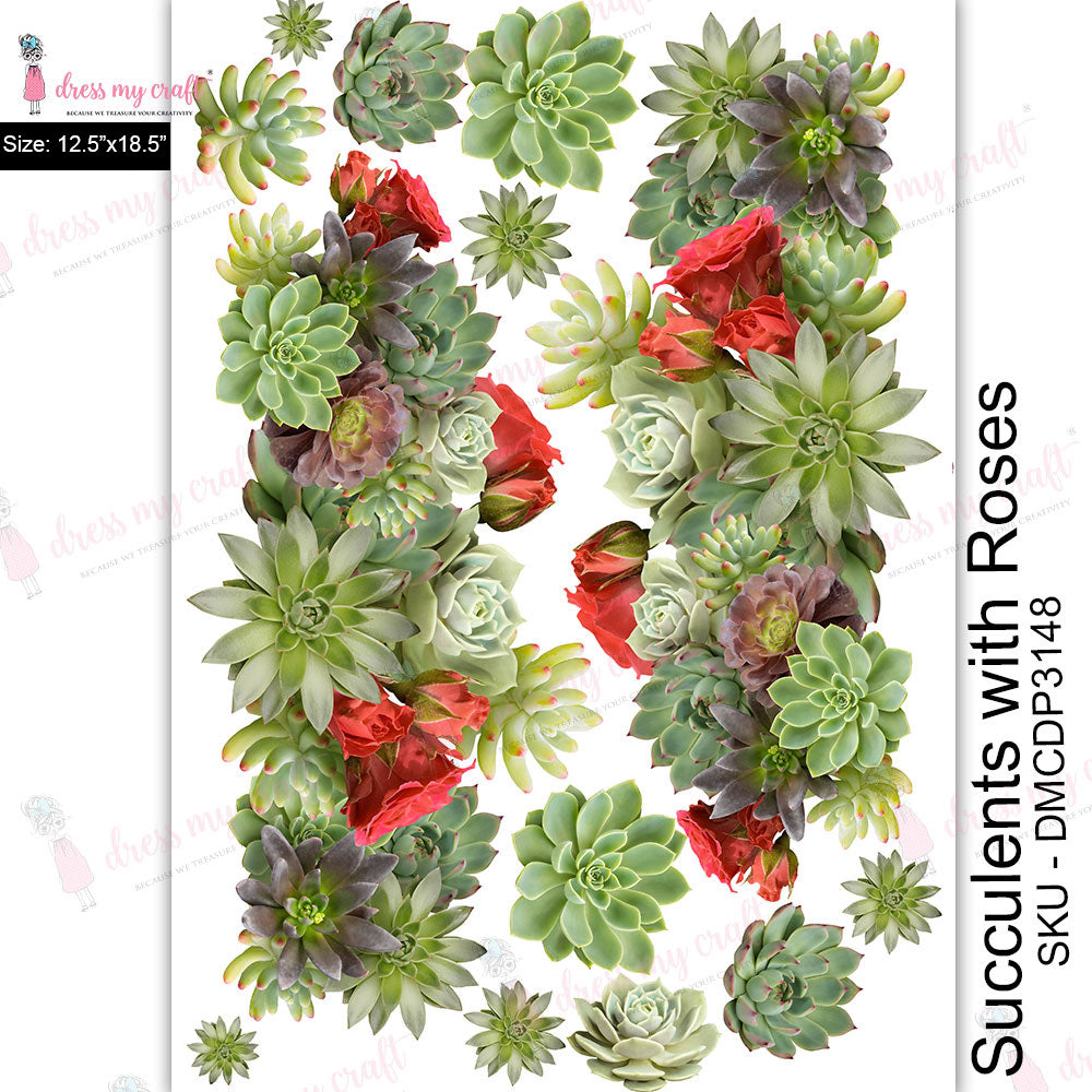 Succulents With Roses - Transfer Me (12.5" x 18.5")