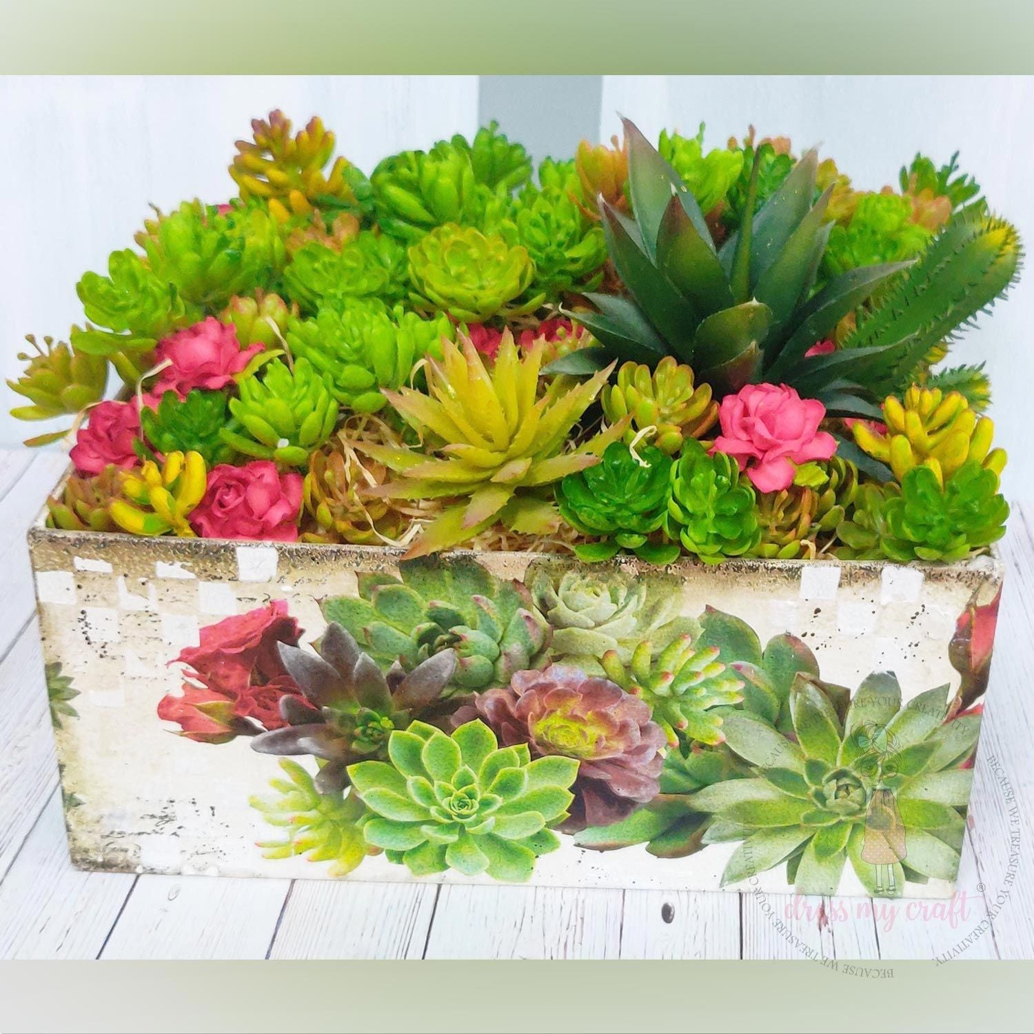 Succulents With Roses - Transfer Me (12.5" x 18.5")