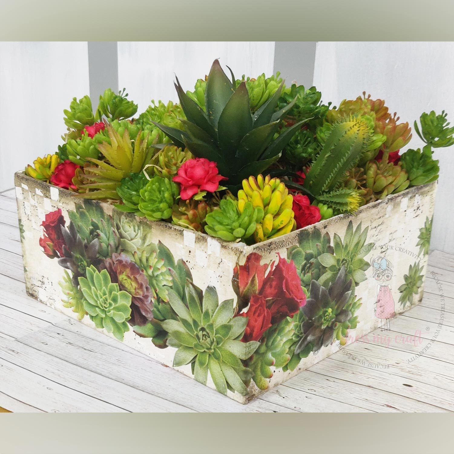 Succulents With Roses - Transfer Me (12.5" x 18.5")