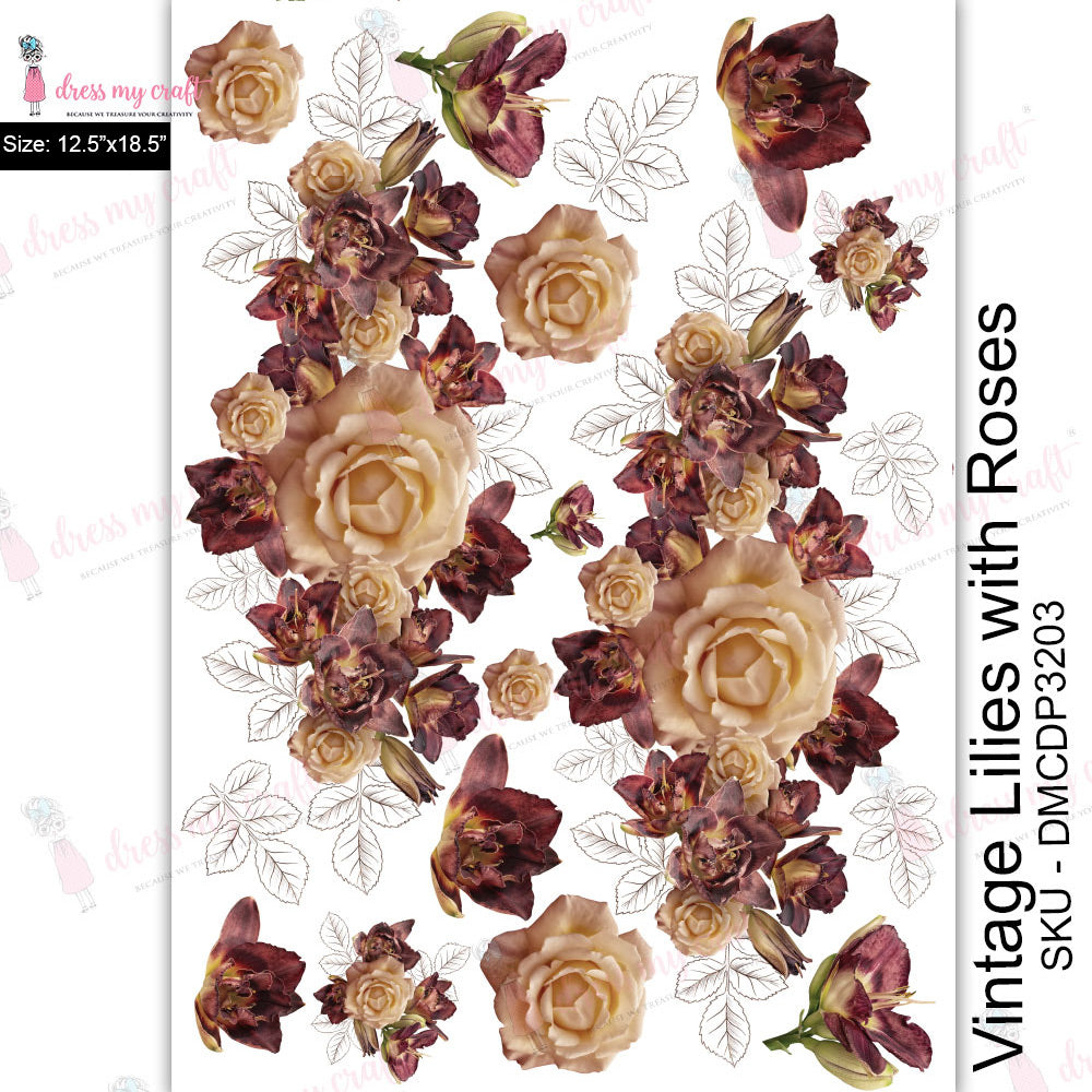 Vintage Lilies With Roses - Transfer Me (12.5" x 18.5")