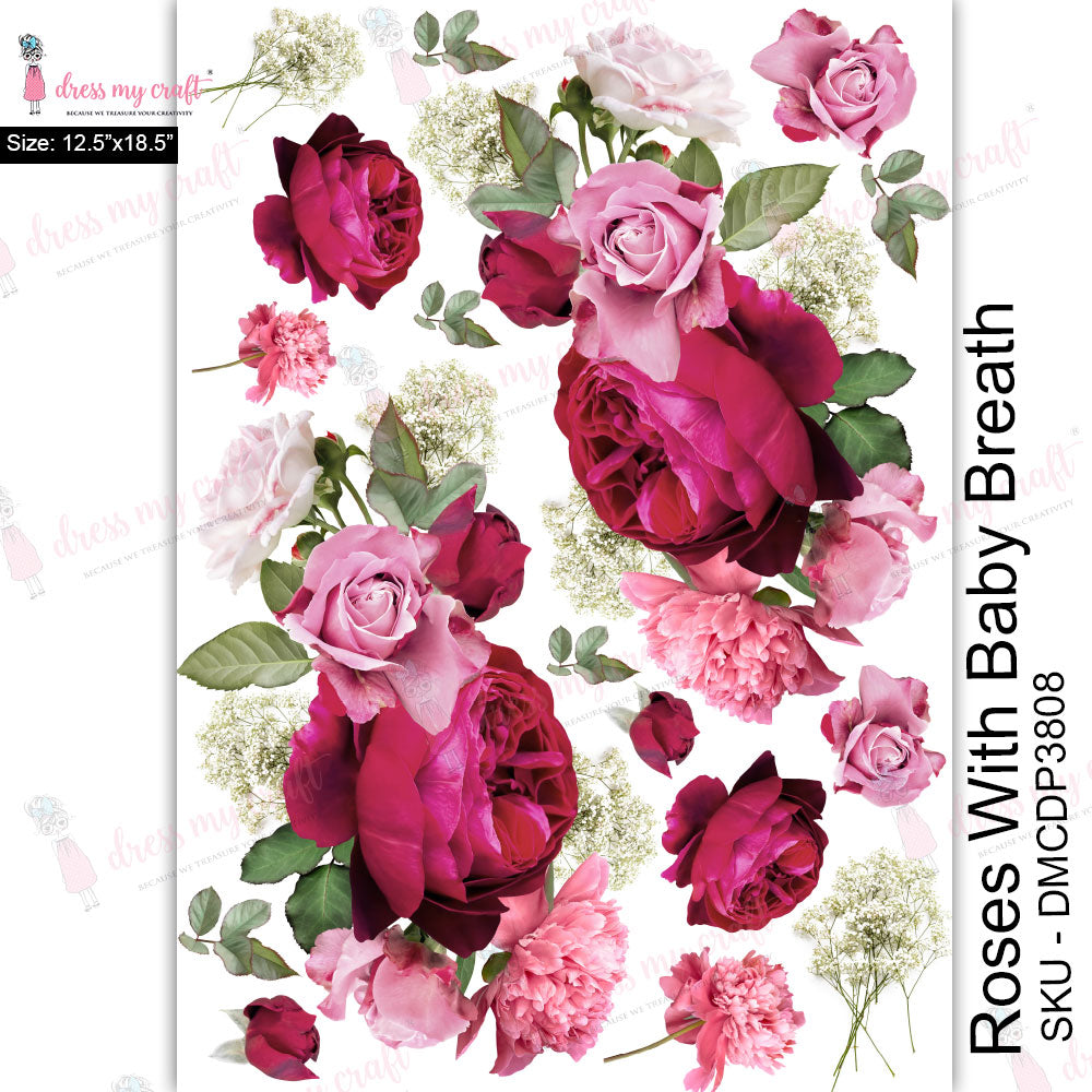 Roses With Baby Breath - Transfer Me (12.5" x 18.5")